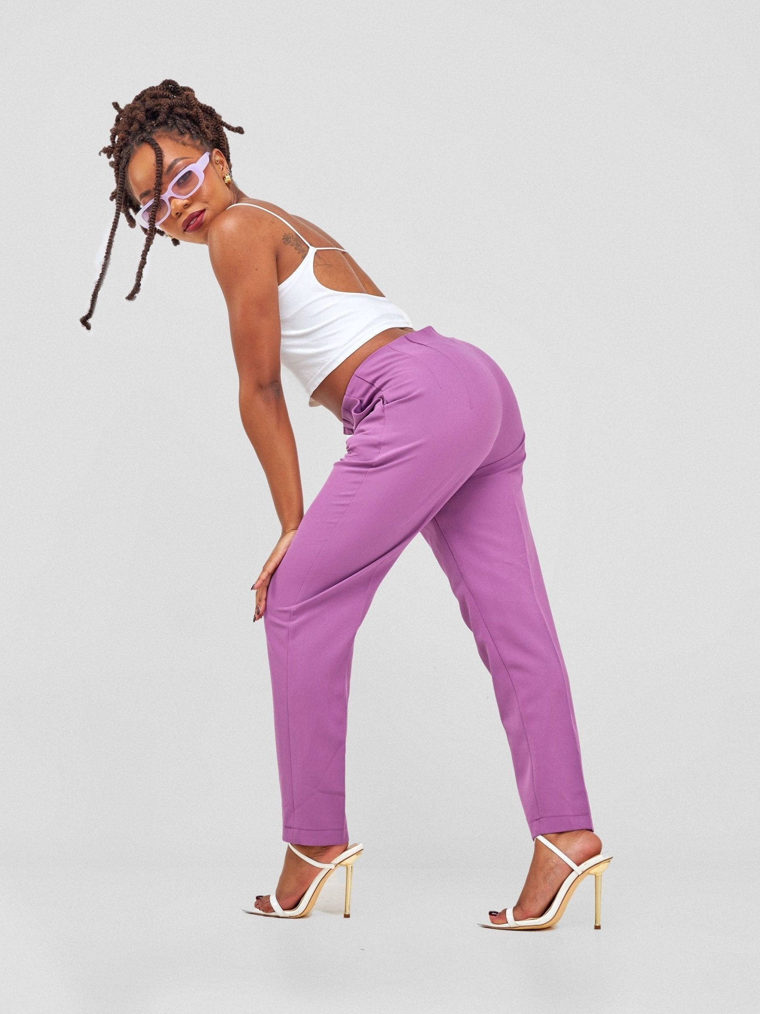 Anika Mindy Crepe Pants With Angular Pockets - Purple - Shopzetu