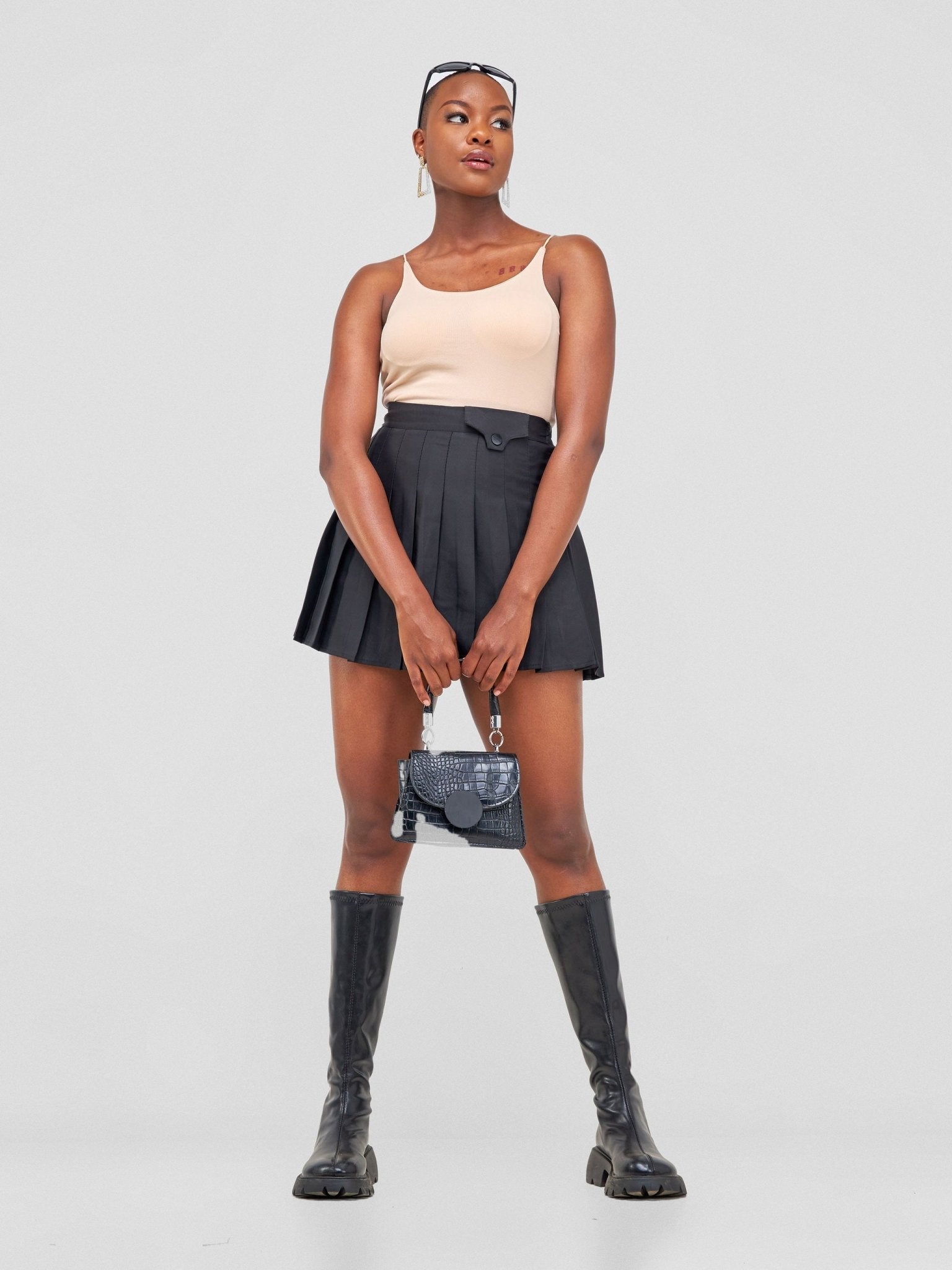 Lola Sleeveless Spaghetti Strap Crop Top With Open Back - Beige - Shopzetu