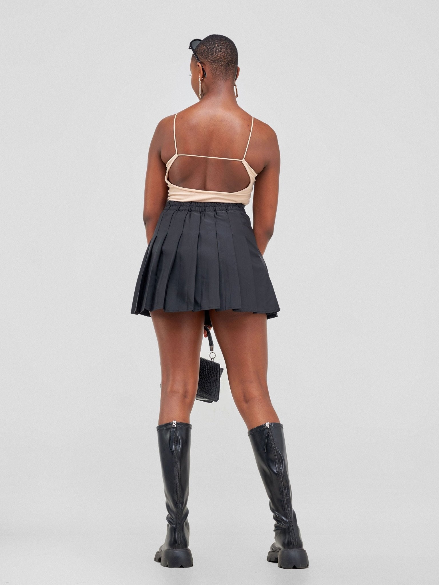 Lola Sleeveless Spaghetti Strap Crop Top With Open Back - Beige - Shopzetu