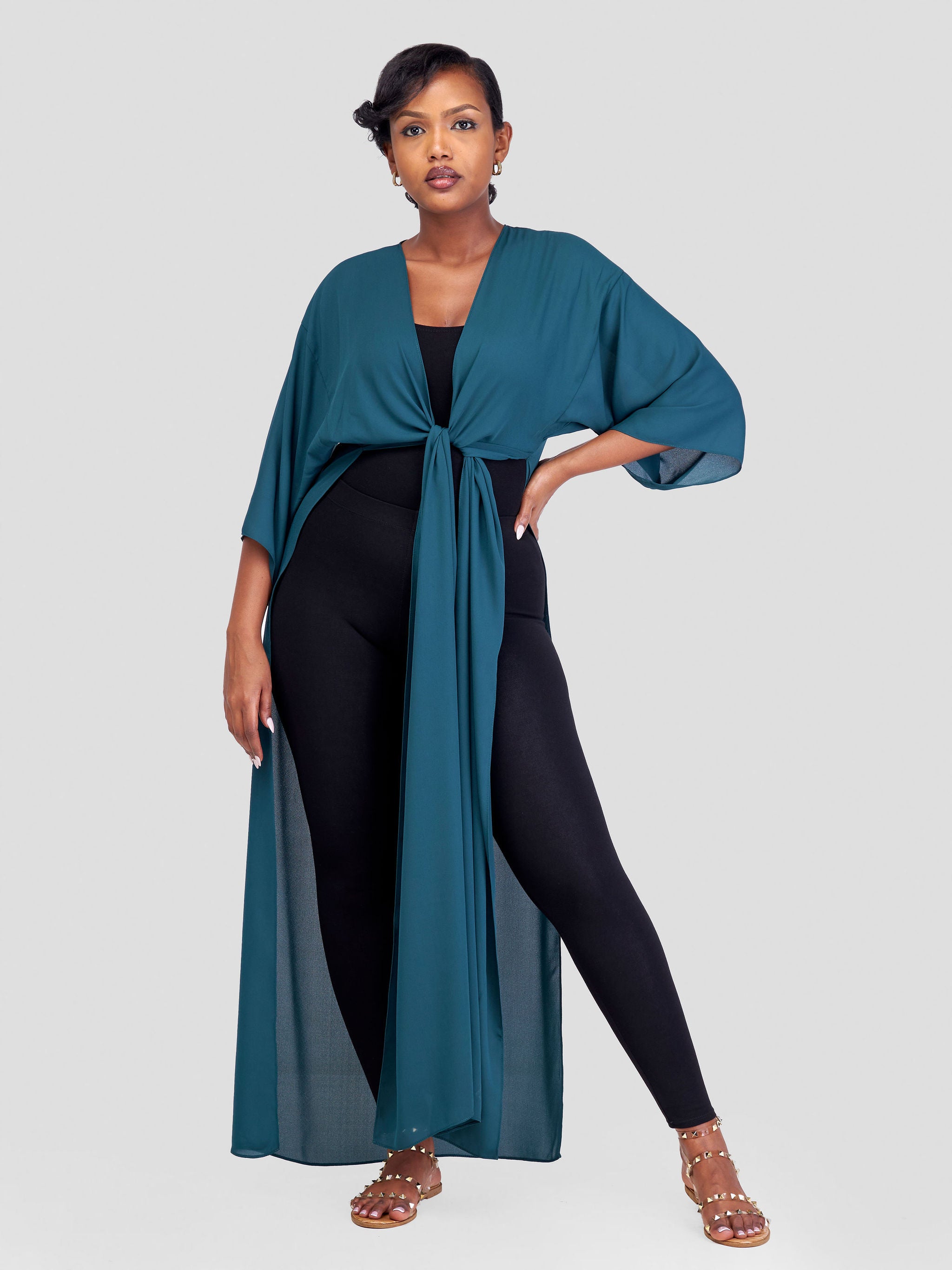 Vivo Basic Nandi High Slit Kimono -Dark Green