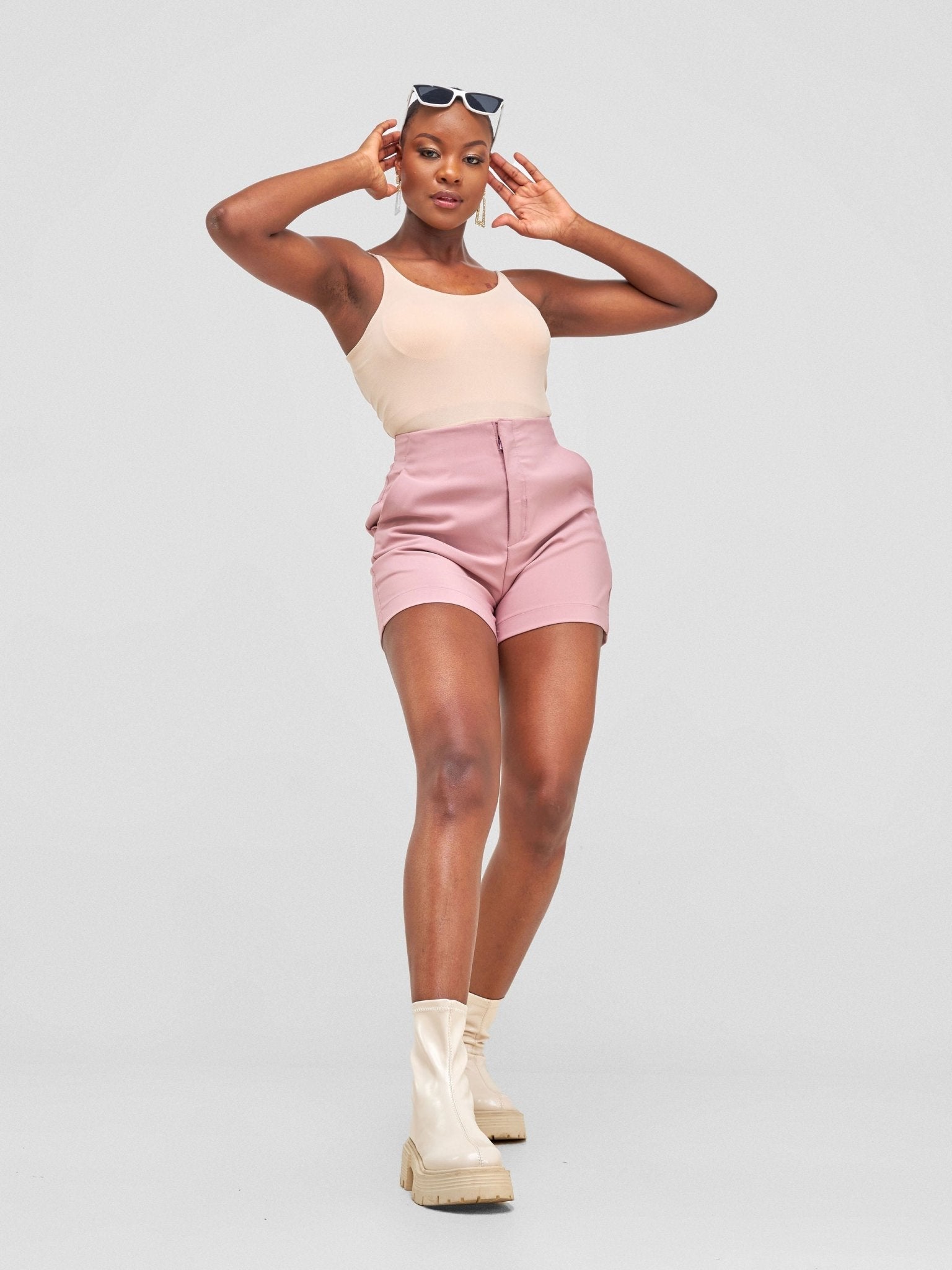 Anika Shorts with Clip - Baby Pink - Shopzetu