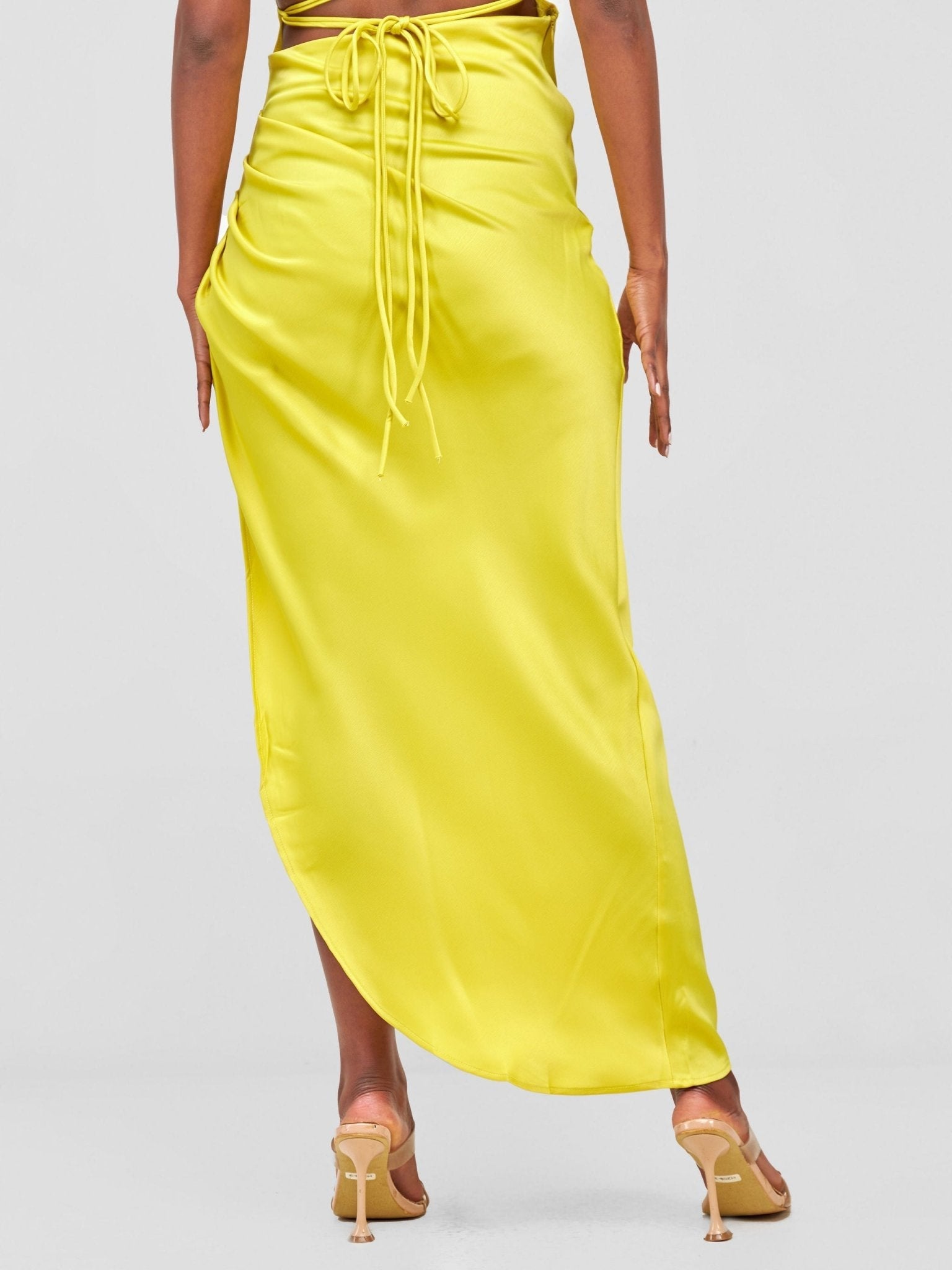 Lola Backless Strappy Satin Dress With High Side Slit - Lime - Shopzetu