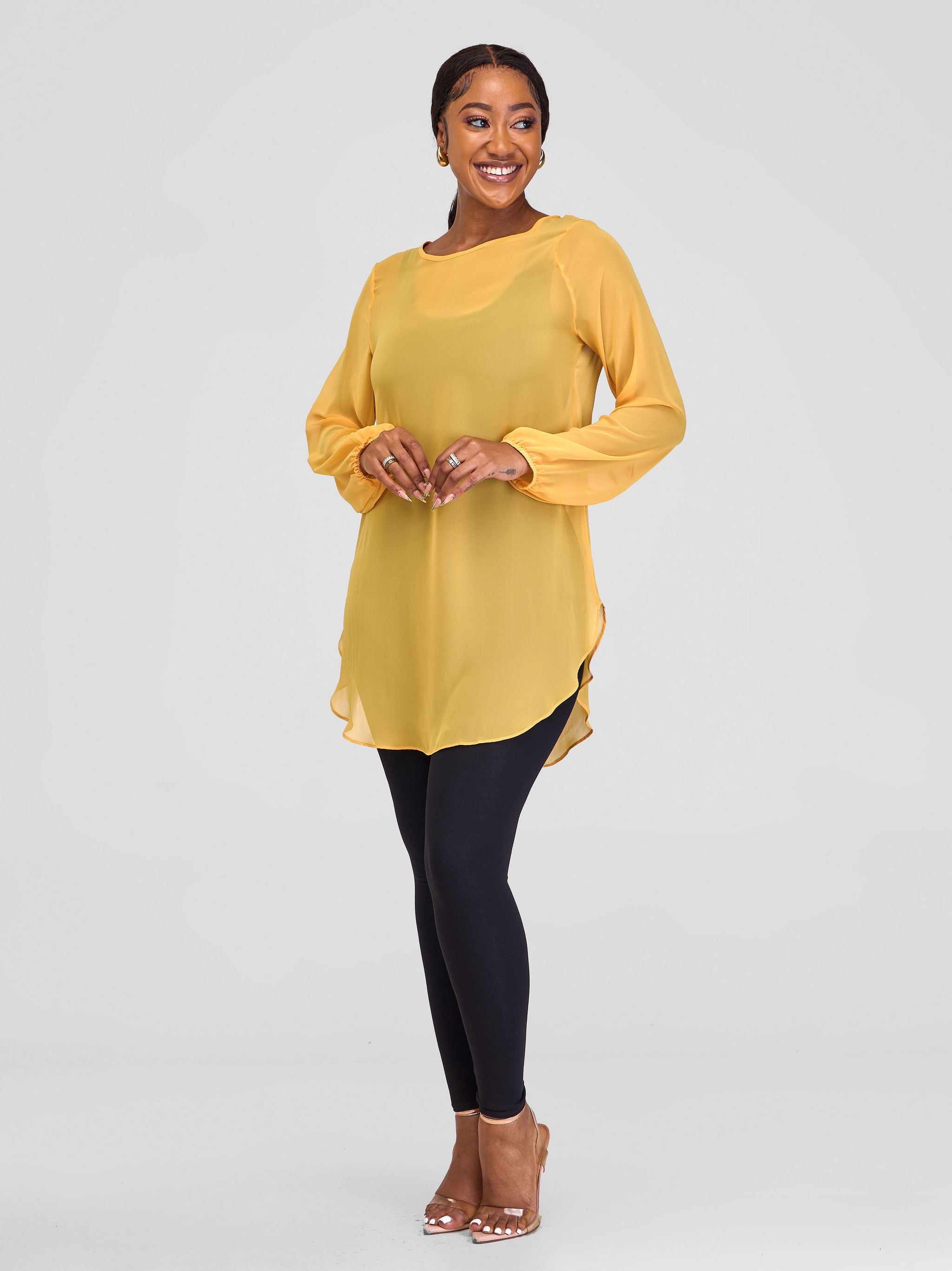 Vivo Basic Tsavo Scalloped Chiffon Top - Mustard