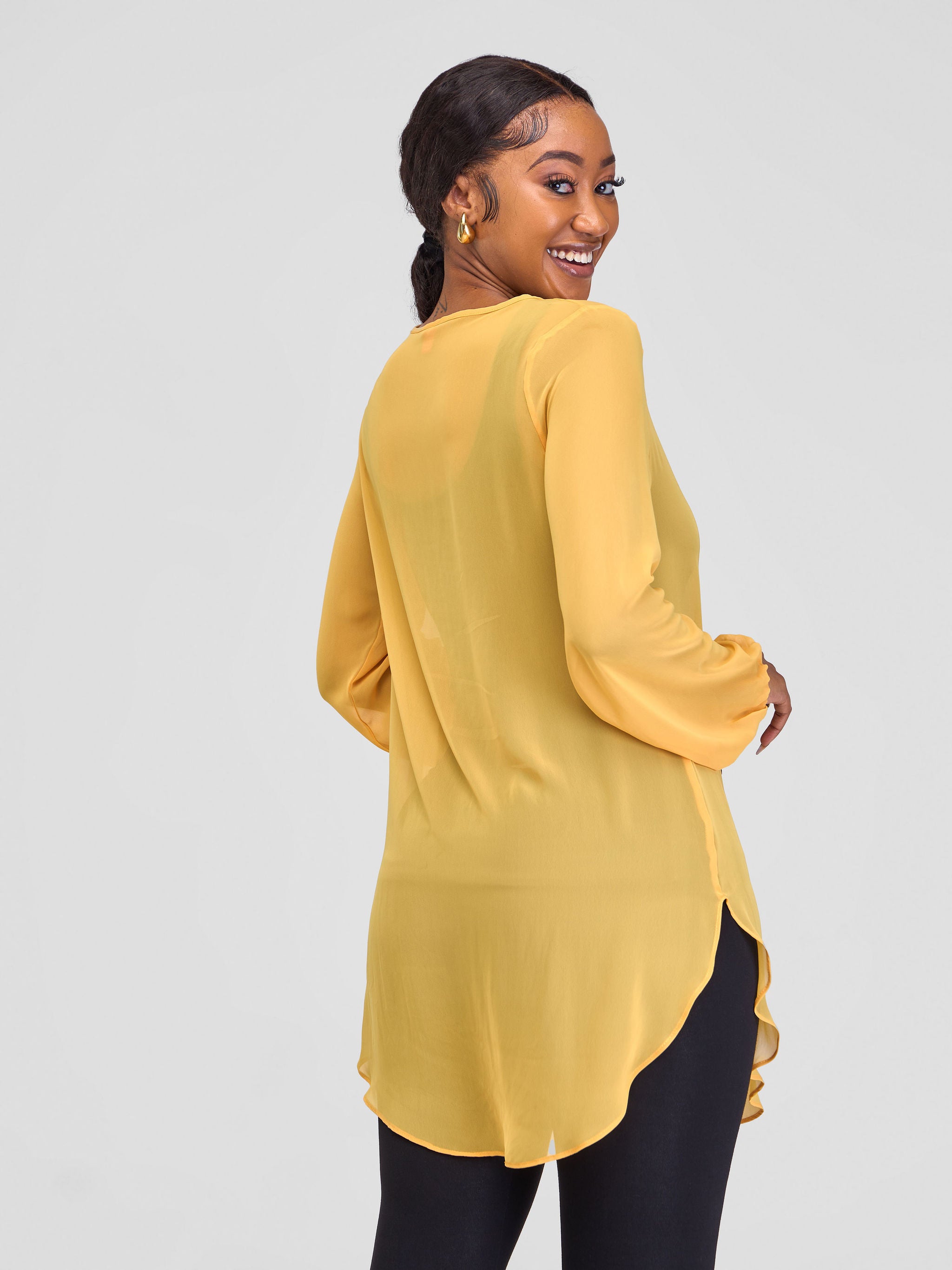 Vivo Basic Tsavo Scalloped Chiffon Top - Mustard