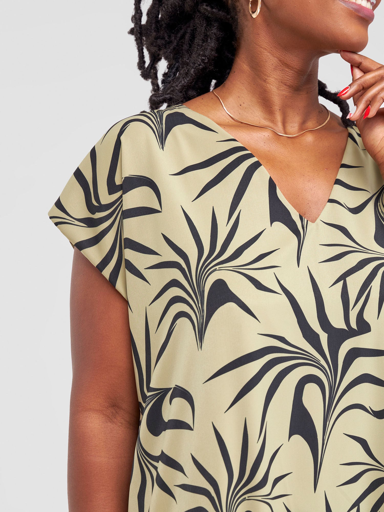 Vivo Asha Drop Shoulder Knee Length Dress - Lime / Black Tezo Print