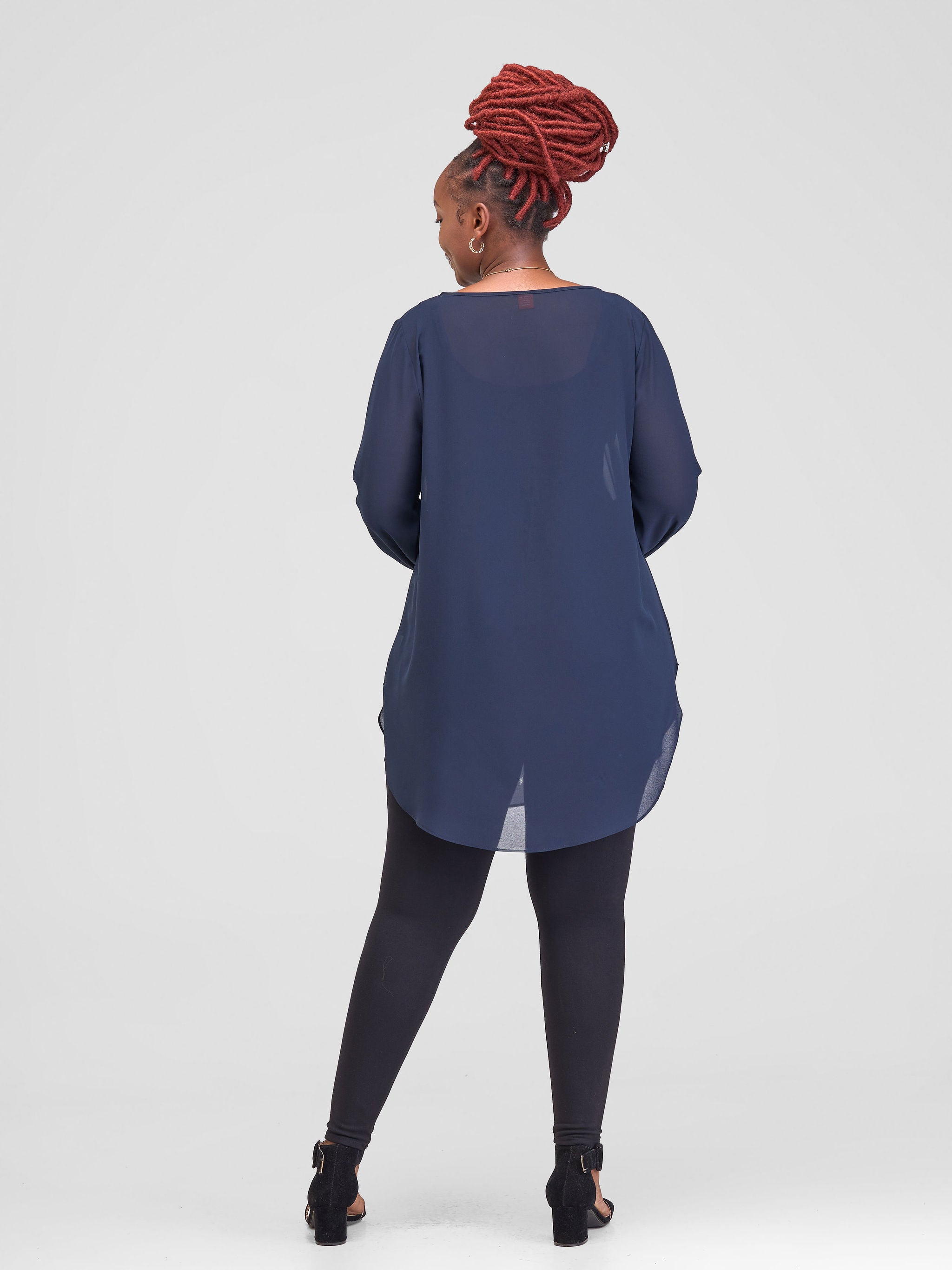 Vivo Basic Tsavo Scalloped Chiffon Top - Navy Blue