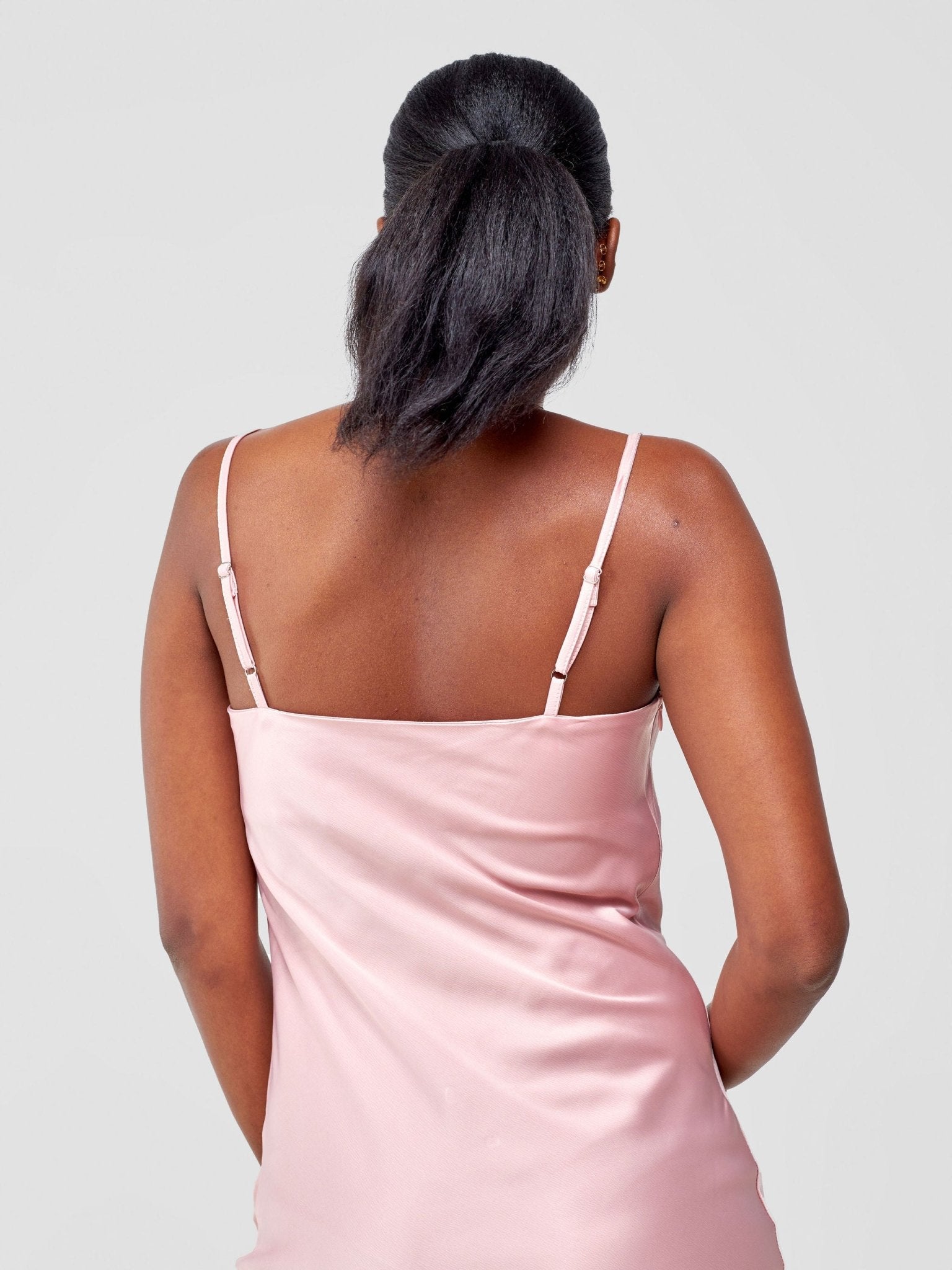 Lola Satin Slip Dress With Side Buttons - Baby Pink - Shopzetu