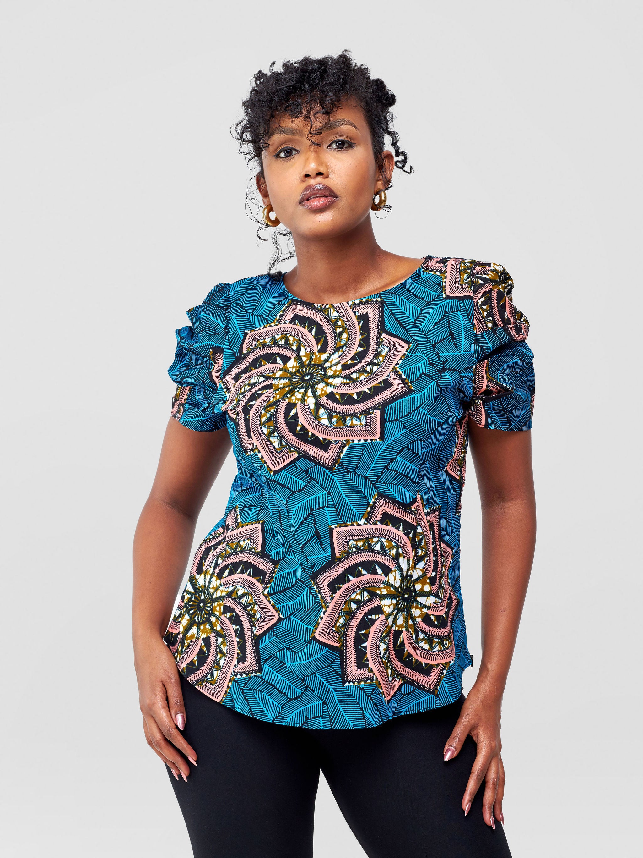 Vivo Zaria Pleated Sleeve Top - Tawi