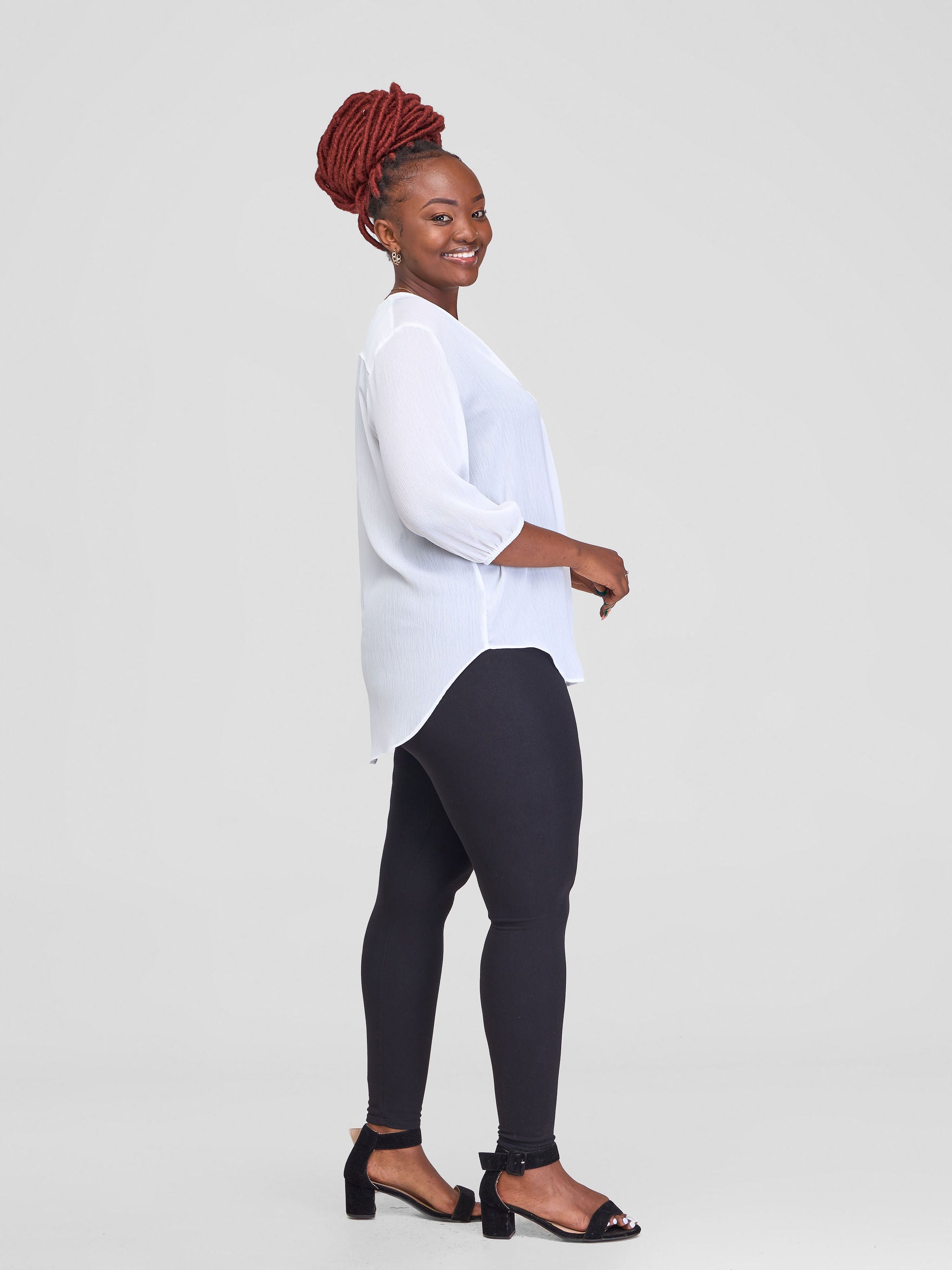 Vivo Dua 3/4 Sleeved V Neck Shirt - White Textured