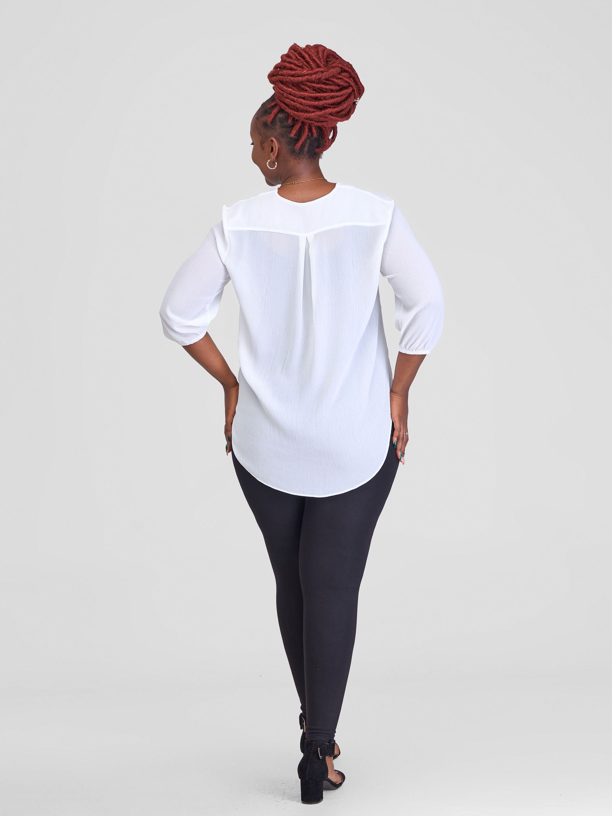 Vivo Dua 3/4 Sleeved V Neck Shirt - White Textured