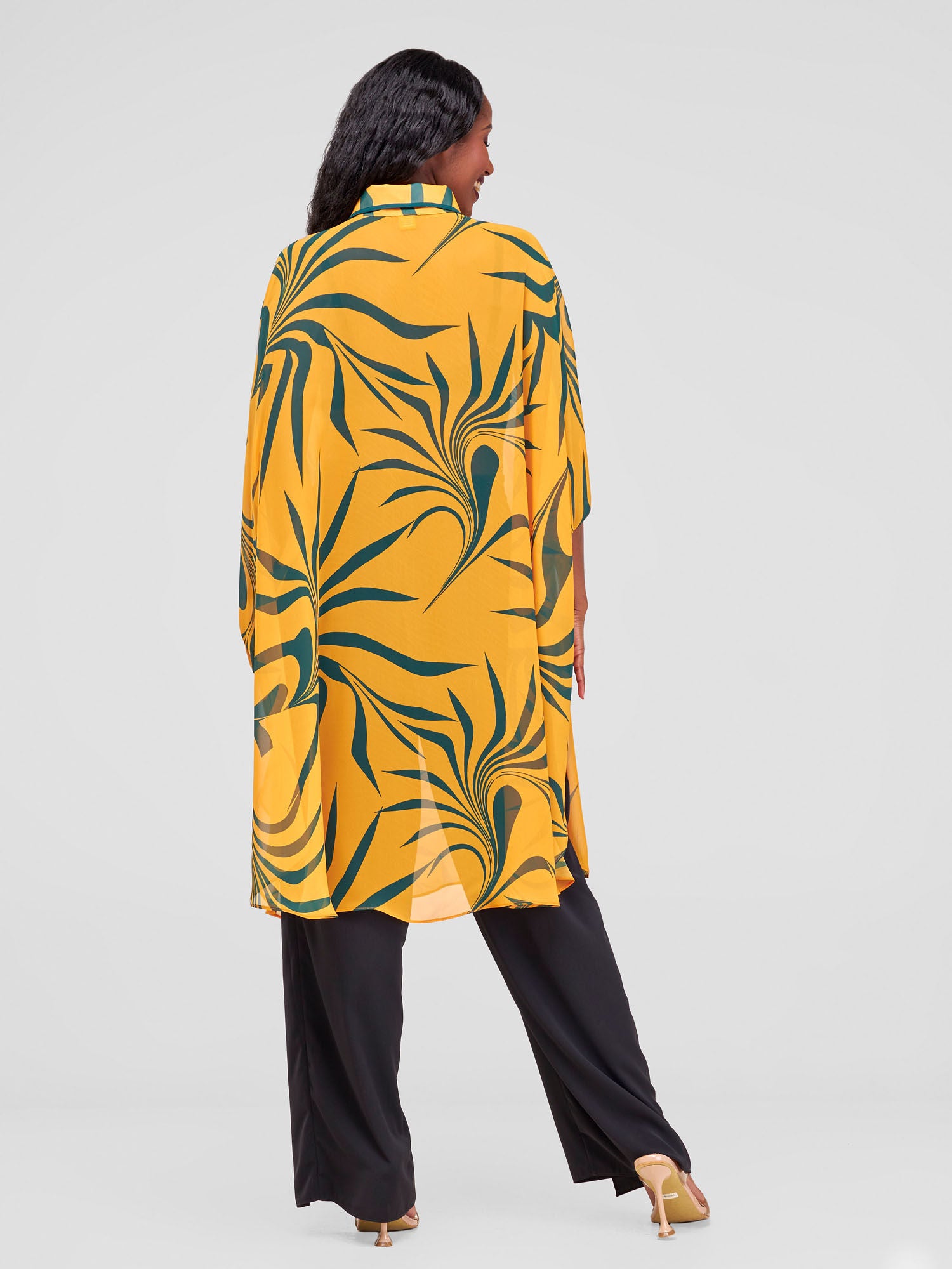 Vivo Asha Long Kaftan - Mustard/Green Tezo Print