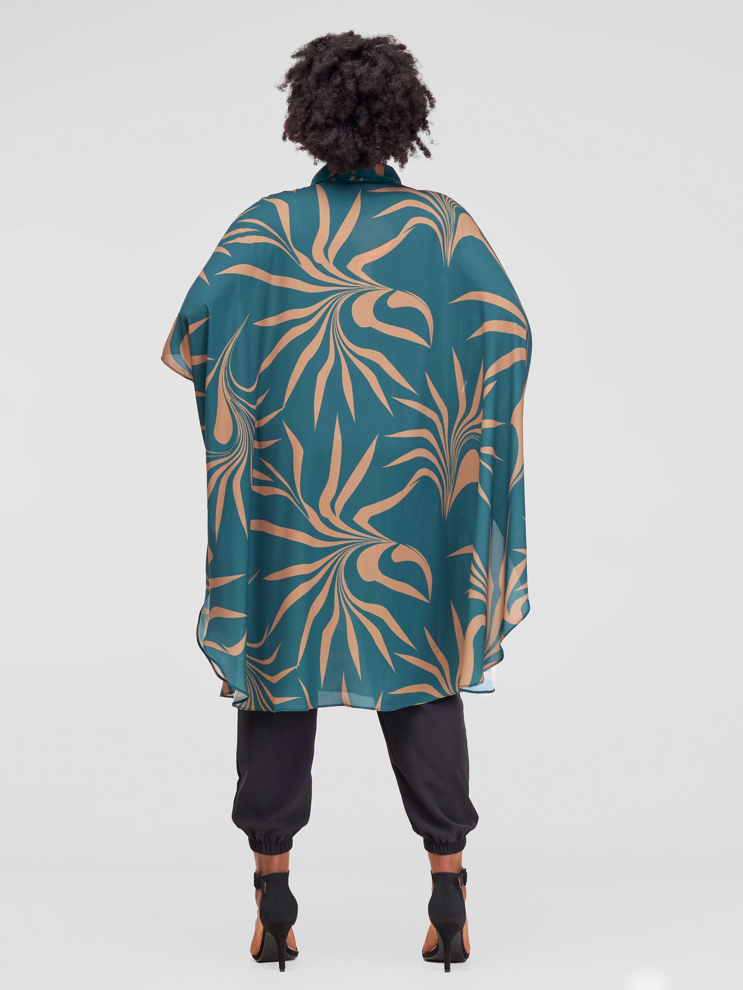 Vivo Asha Long Kaftan - Teal / Brown Tezo Print