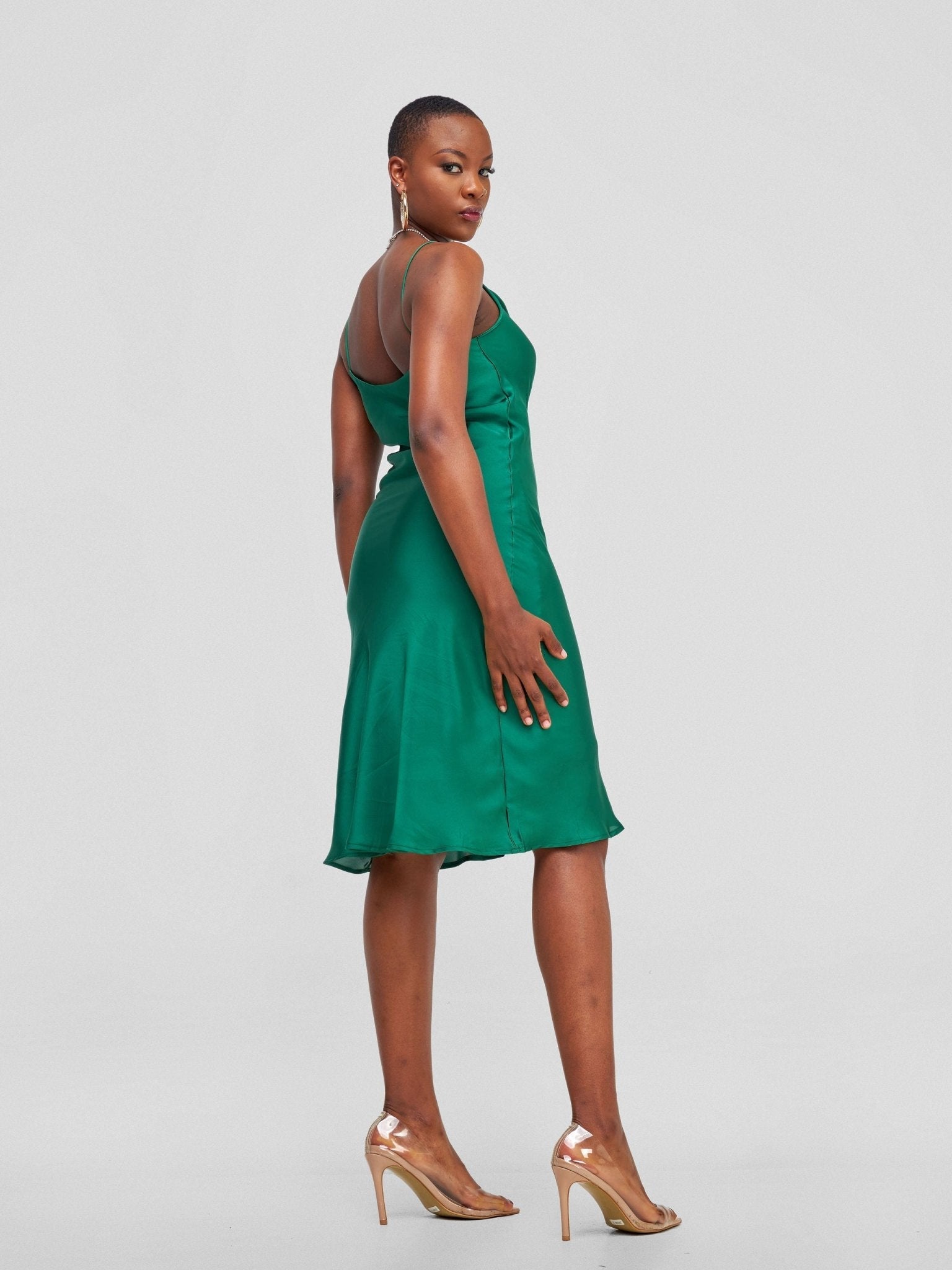 Lola Satin Slip Dress - Emerald - Shopzetu