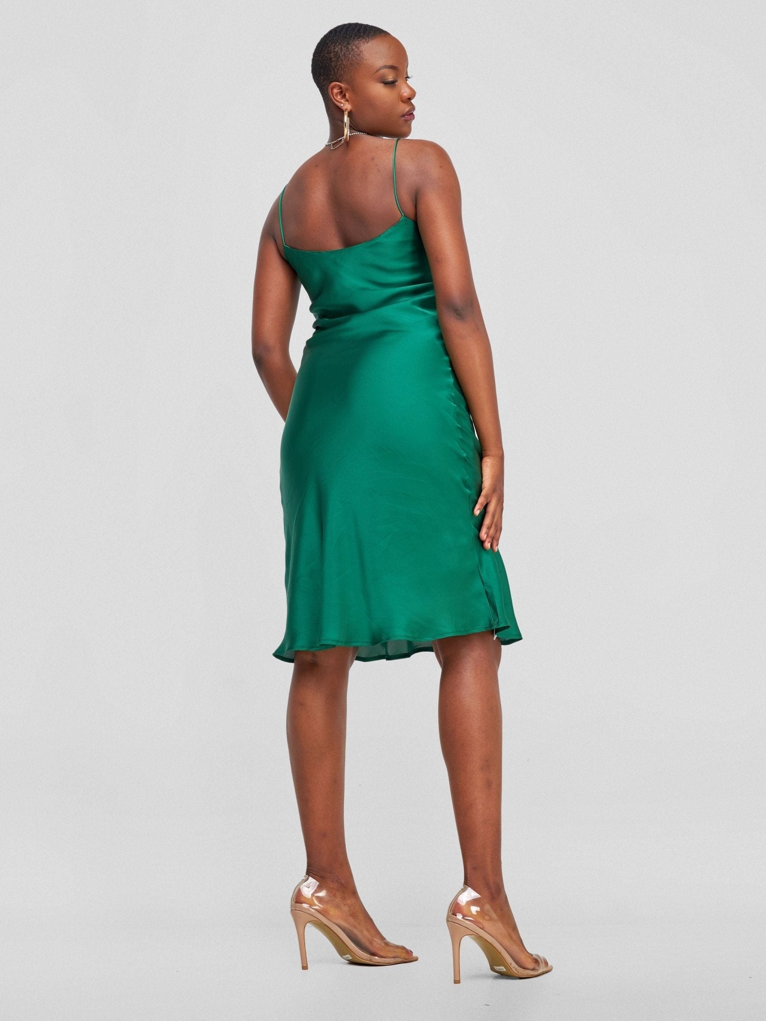 Lola Satin Slip Dress - Emerald - Shopzetu
