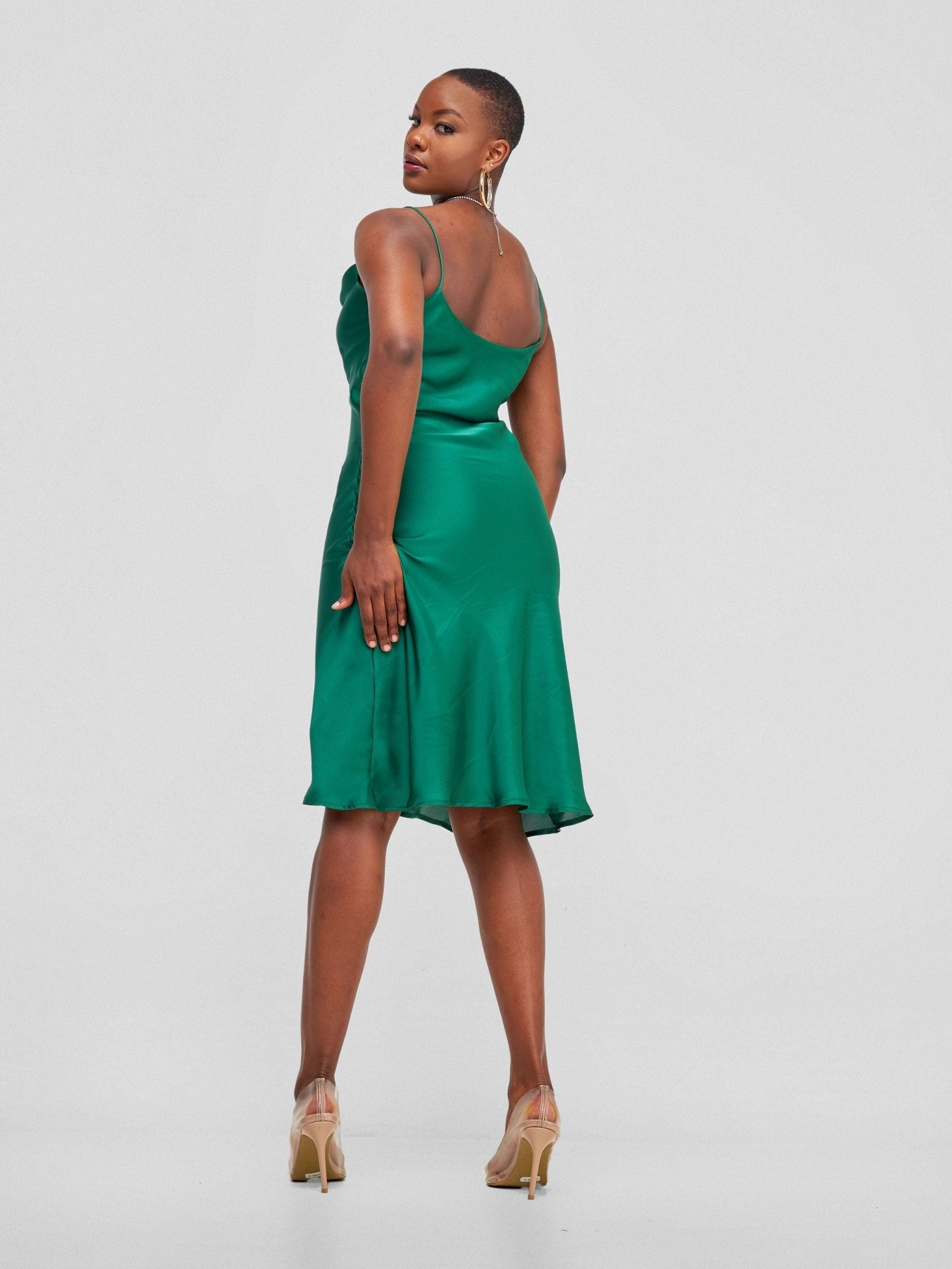 Lola Satin Slip Dress - Emerald - Shopzetu