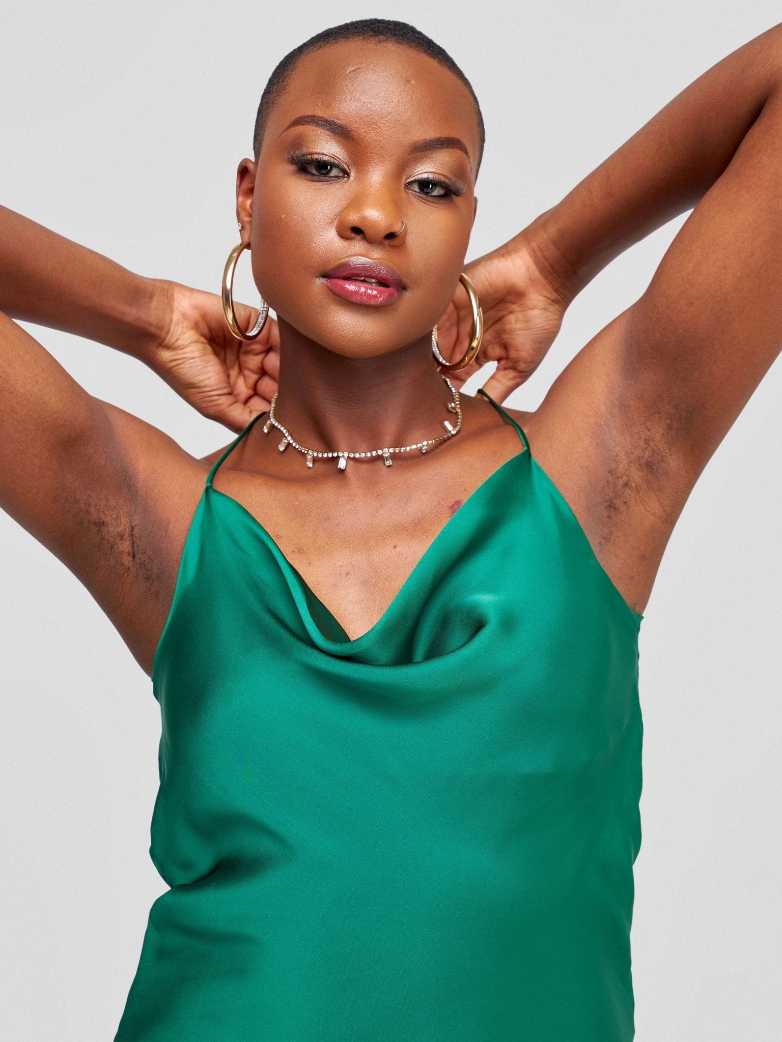 Lola Satin Slip Dress - Emerald - Shopzetu