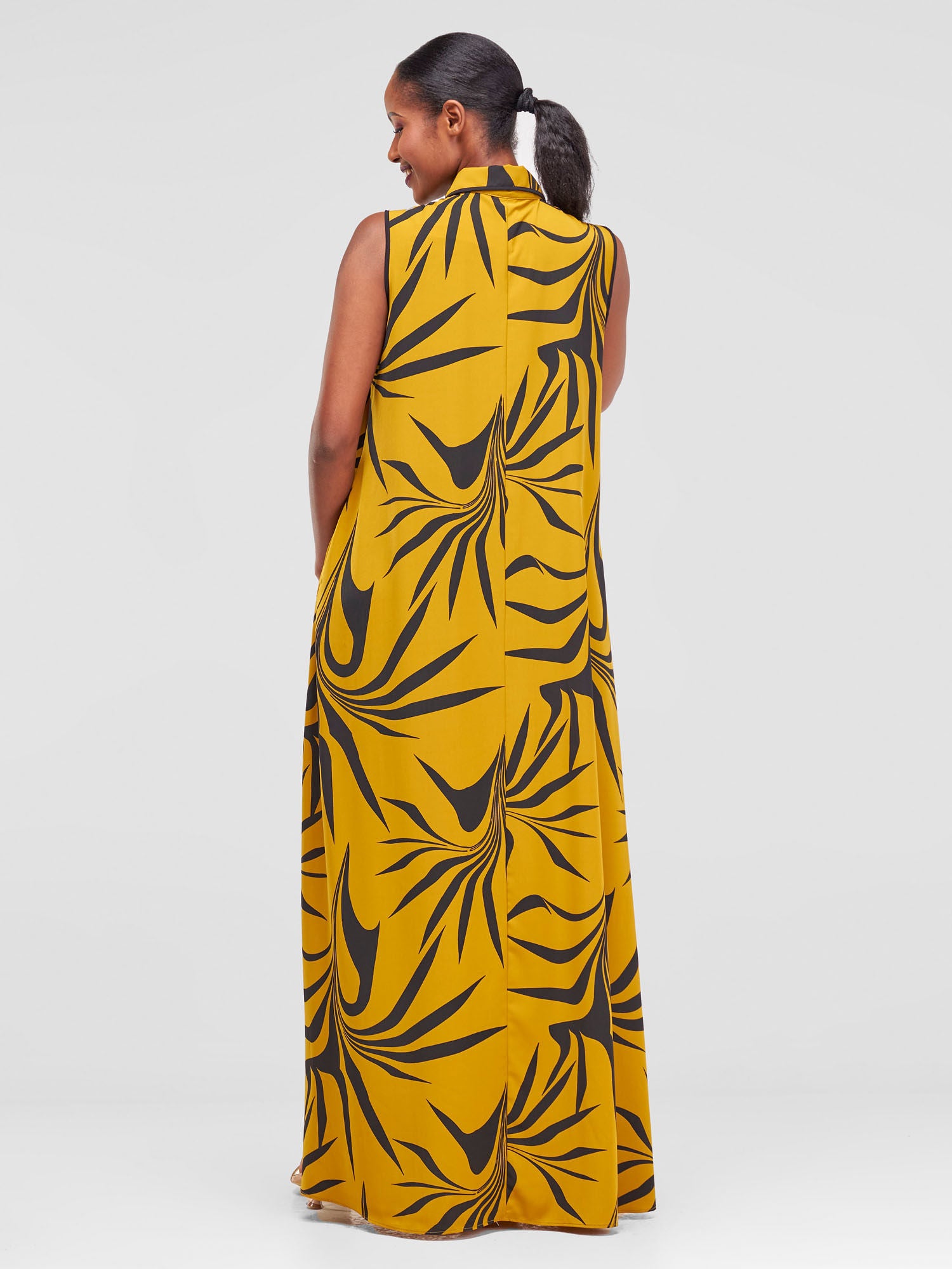 Vivo Asha Sleeveless Maxi Dress - Mustard / Black Tezo Print