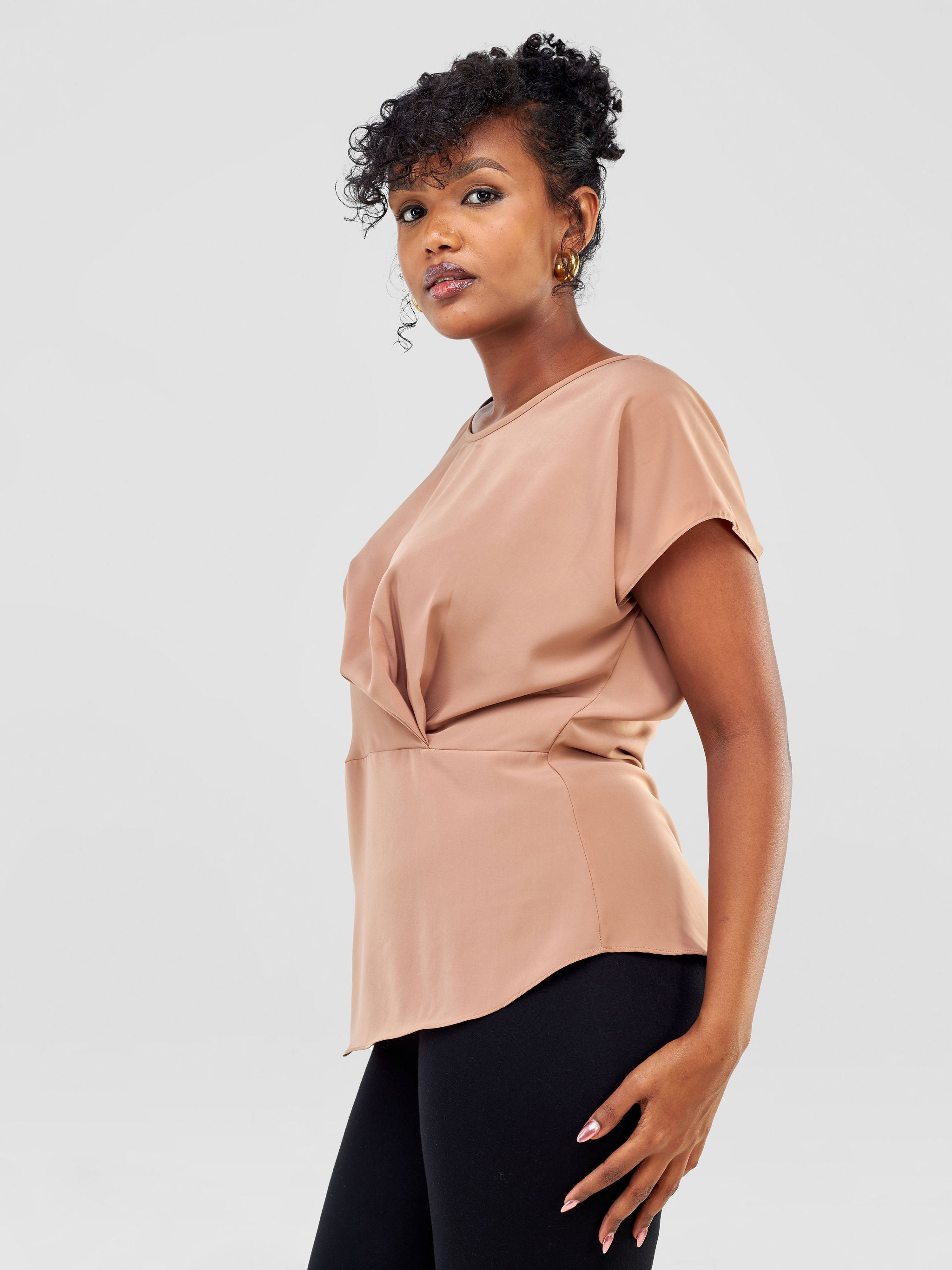 Vivo Zaria Waist Cowl Top - Taupe