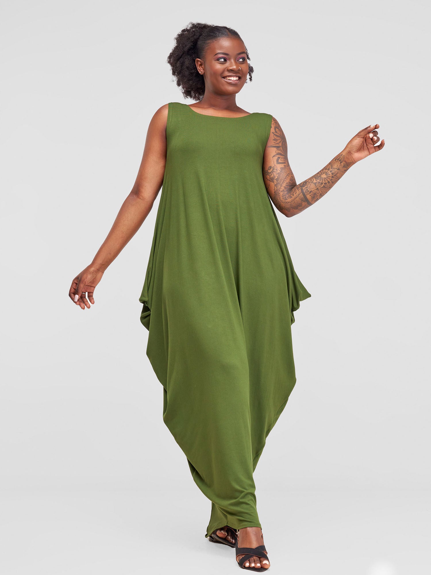 Vivo Basic Salma Maxi Boat Neck Dress - Hunters