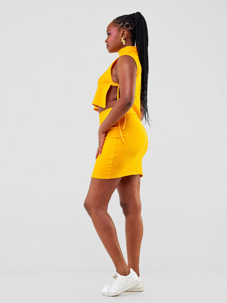 Zoya Party Turtle Neck Midriff Top - Safron - Shopzetu