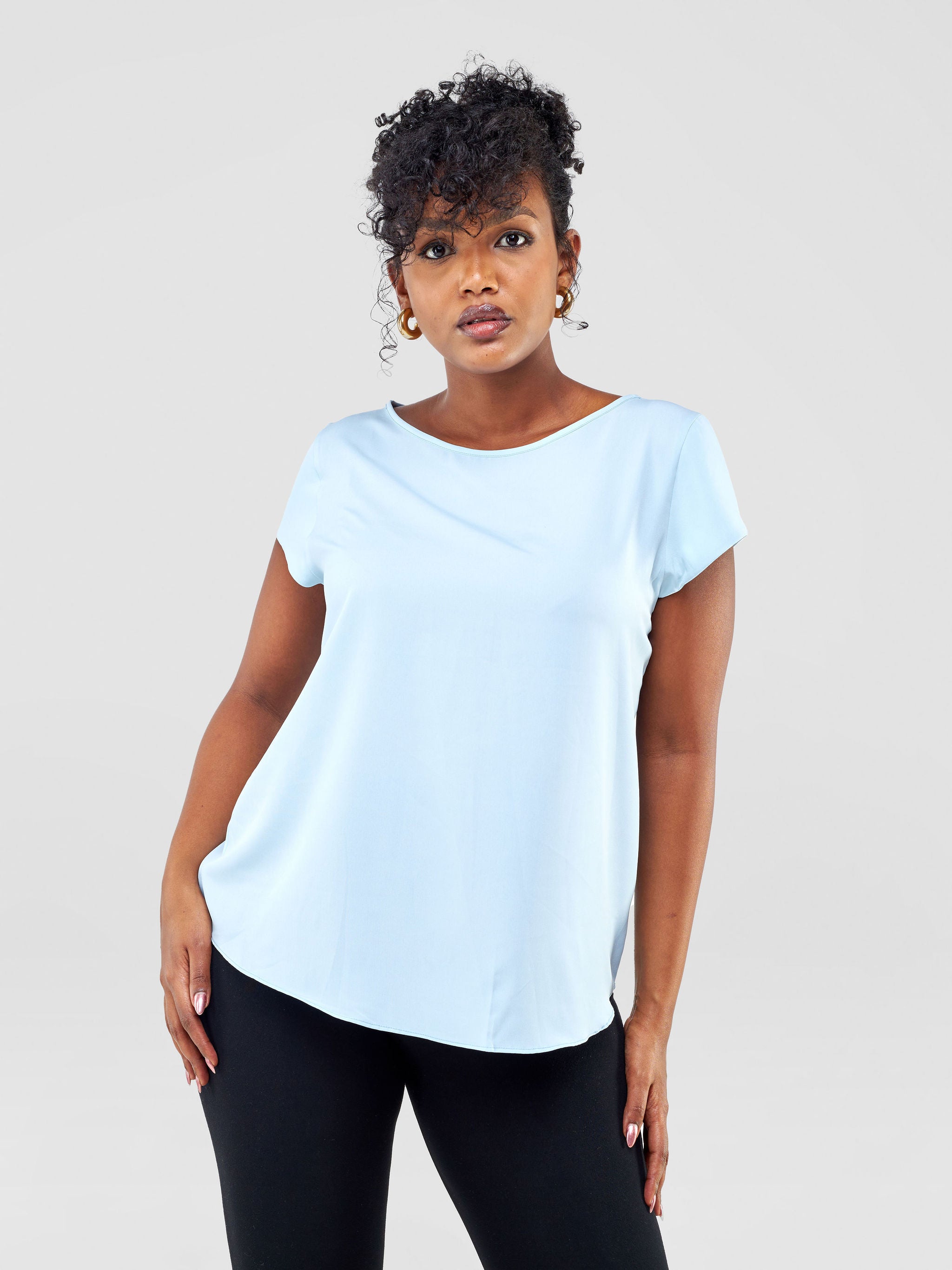 Vivo Basic Chiffon Drop Shoulder Top - Light Blue