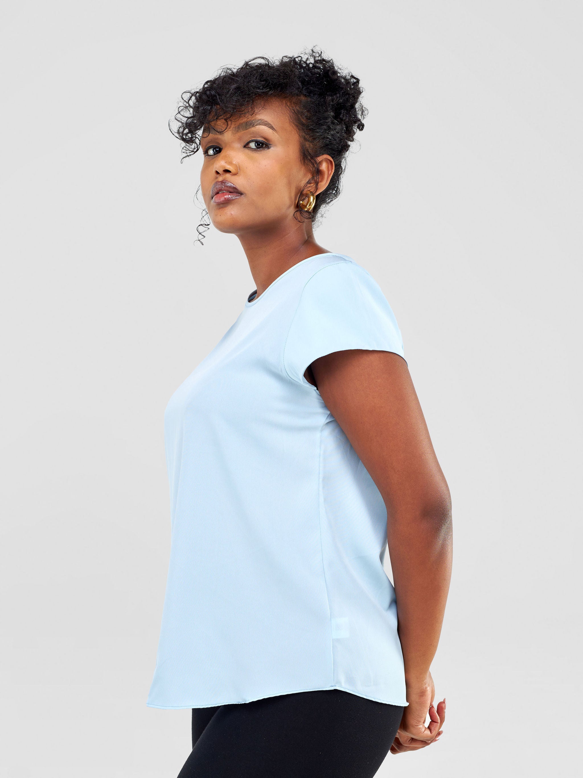 Vivo Basic Chiffon Drop Shoulder Top - Light Blue