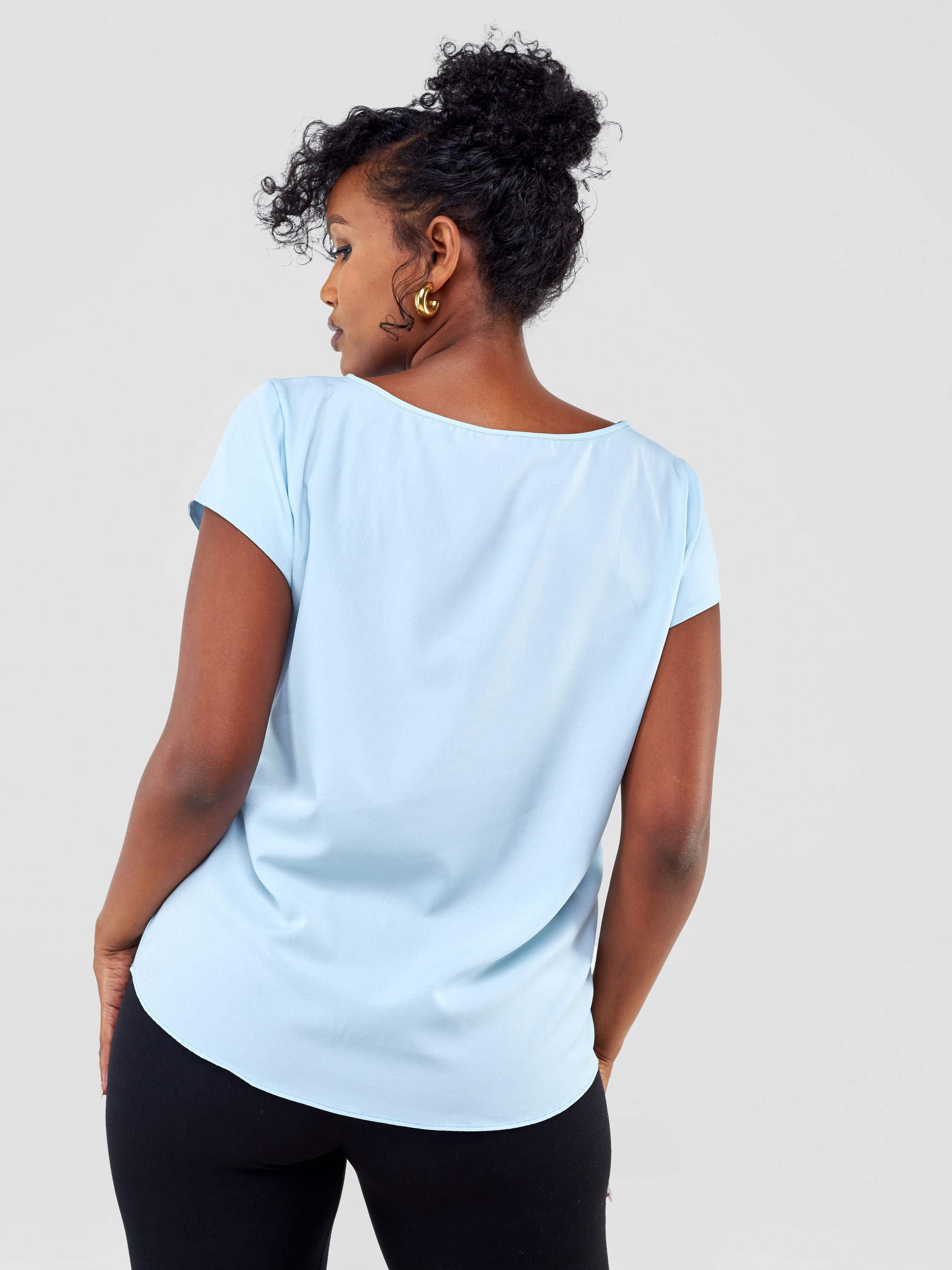 Vivo Basic Chiffon Drop Shoulder Top - Light Blue