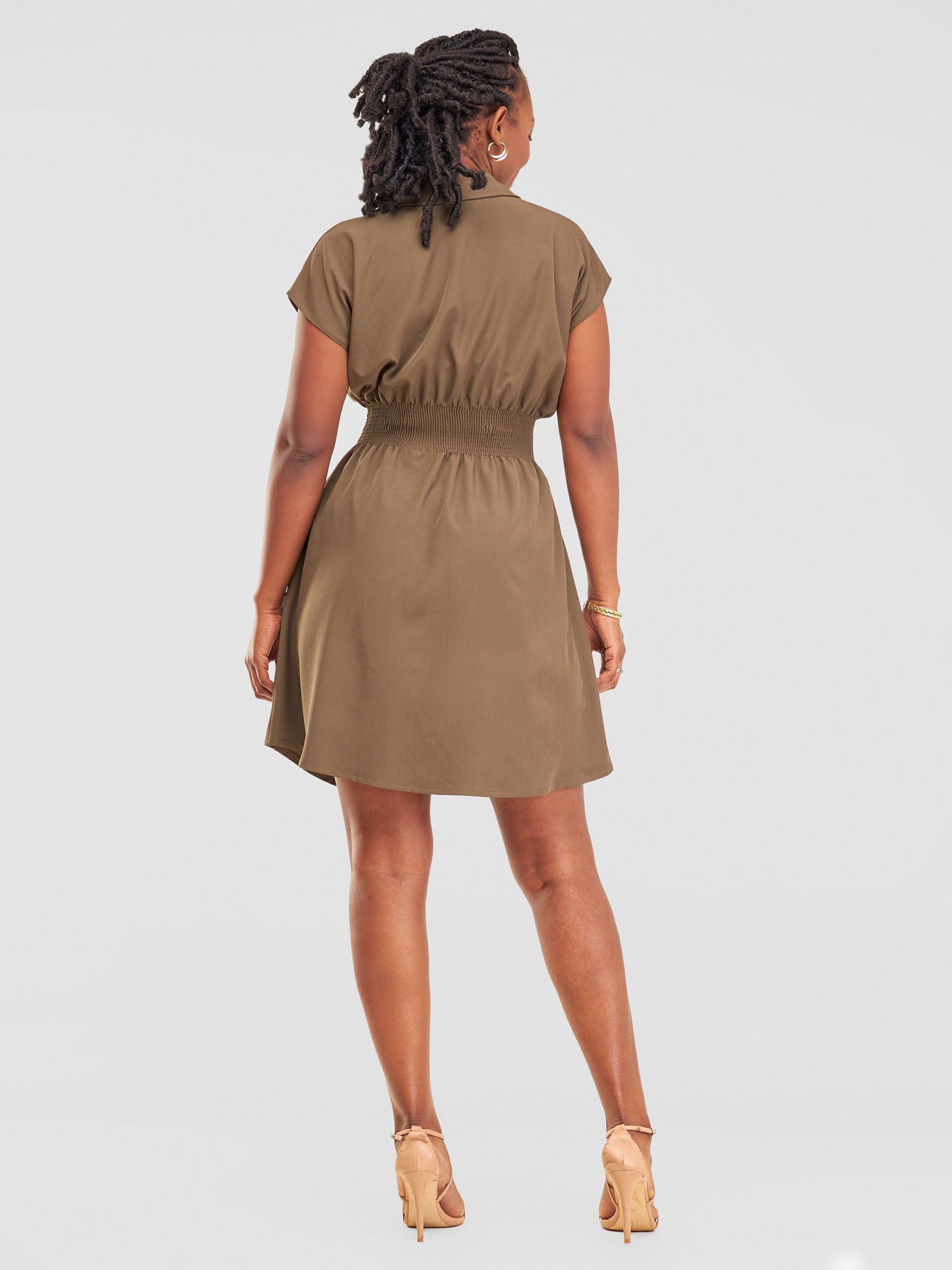 Vivo Zena Shirred Waist Shirt Dress - Hunters