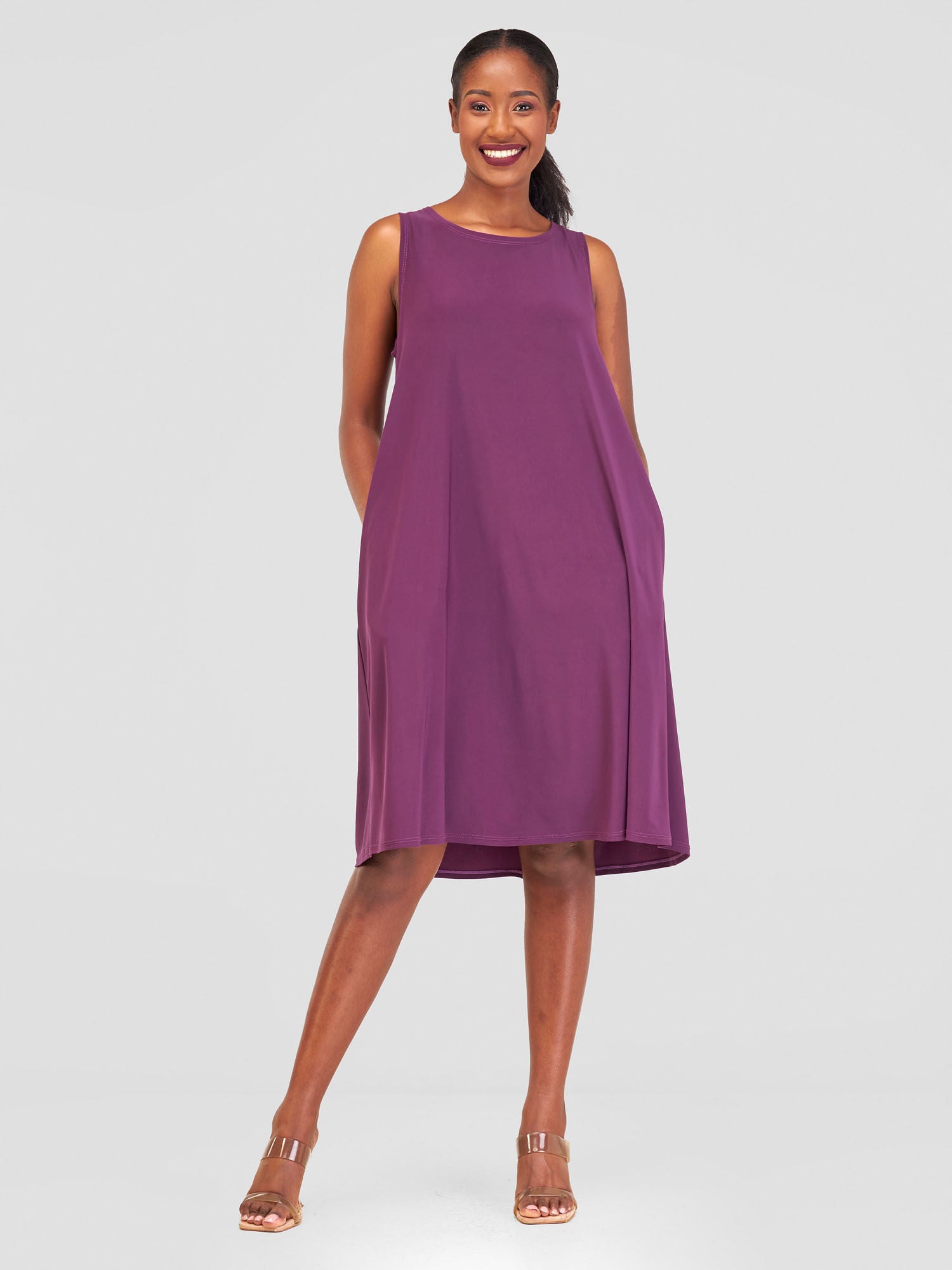 Vivo Amara Back Pleat Dress - Dark Purple