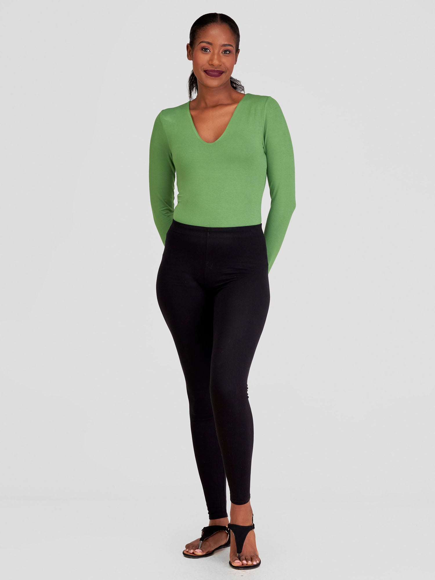 Vivo Basic Double Layered Long Sleeved Bodysuit - Green