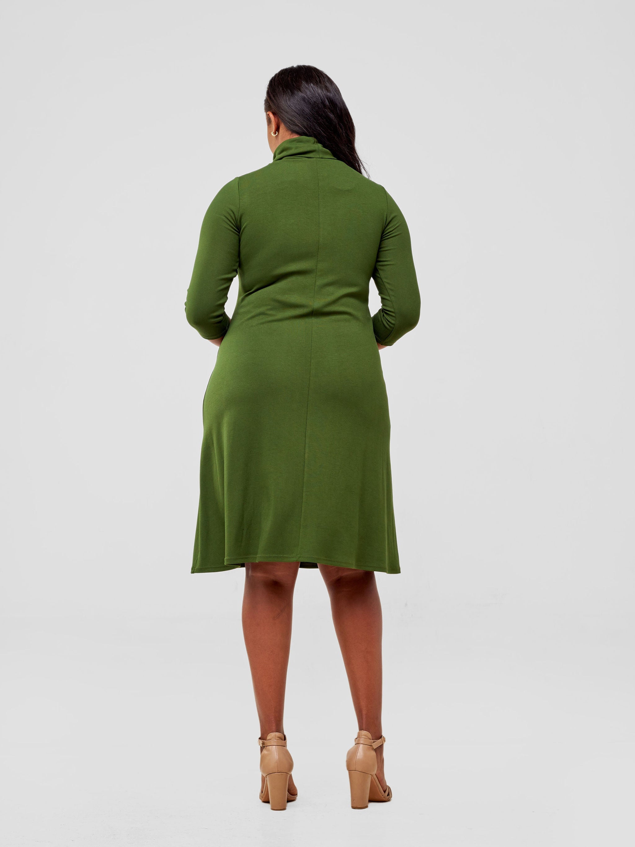 Vivo 3/4 Sleeve J.O Jersey A-line Knee Length Dress - Hunters Green