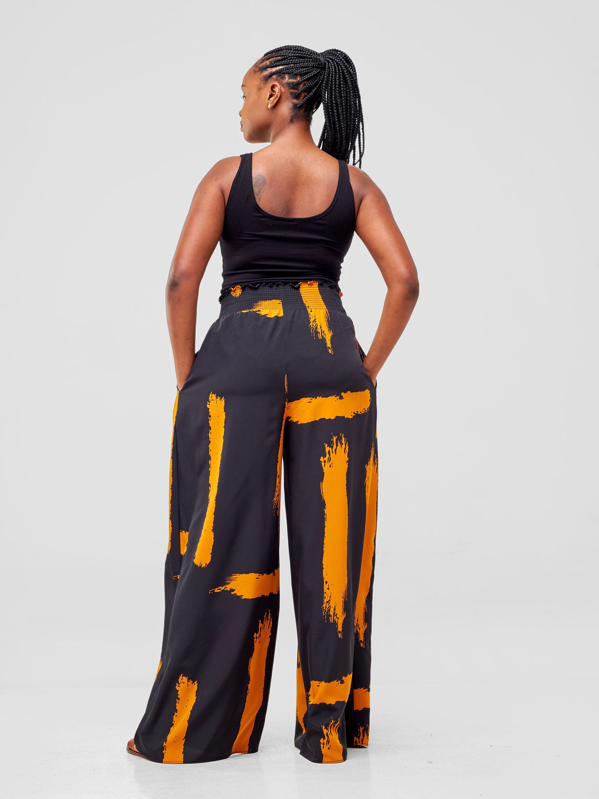 Vivo Alek Wide Leg Pants - Mustard / Black Abstract Print