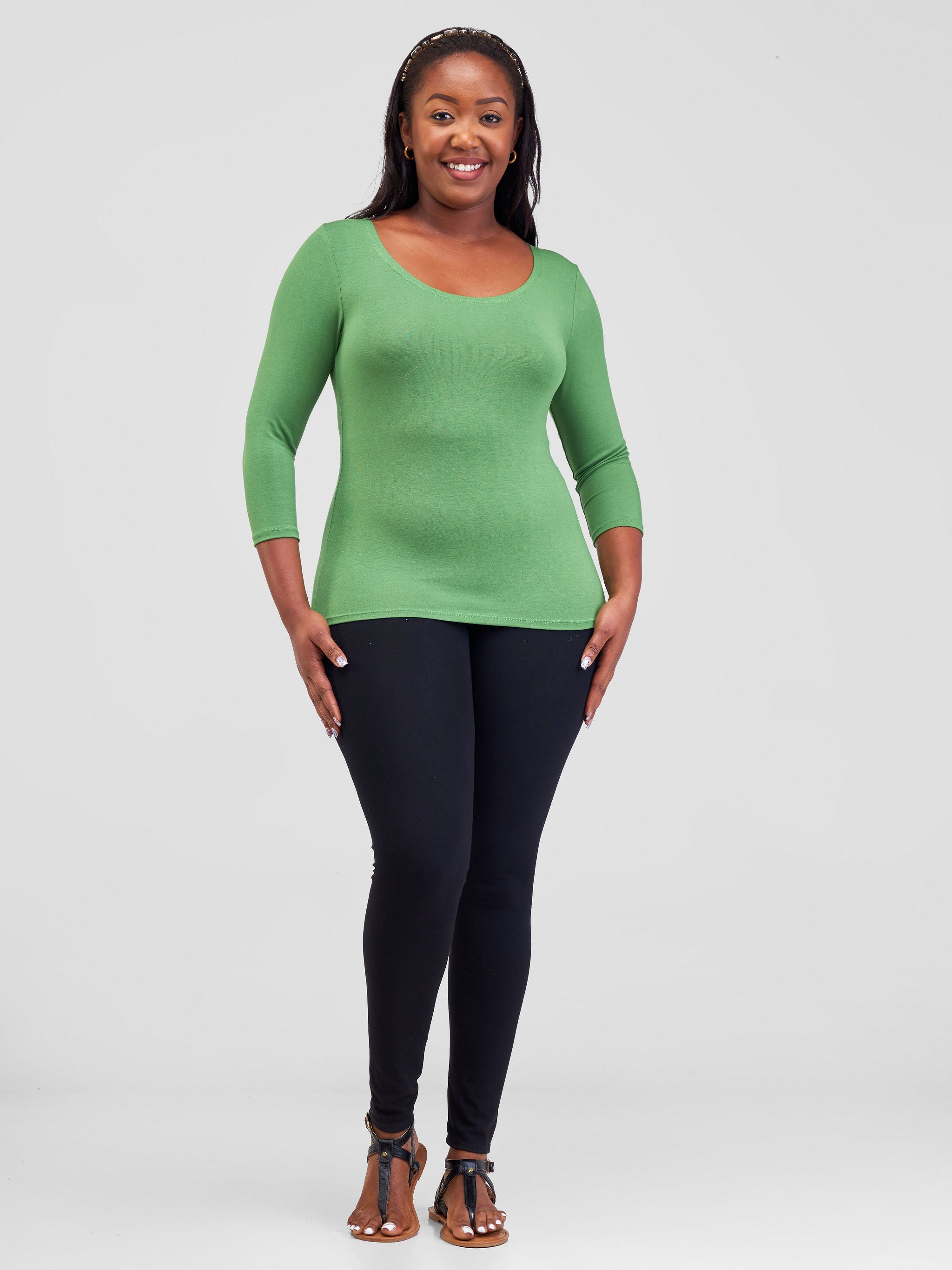 Vivo Basic 3/4 Sleeve Top - Green