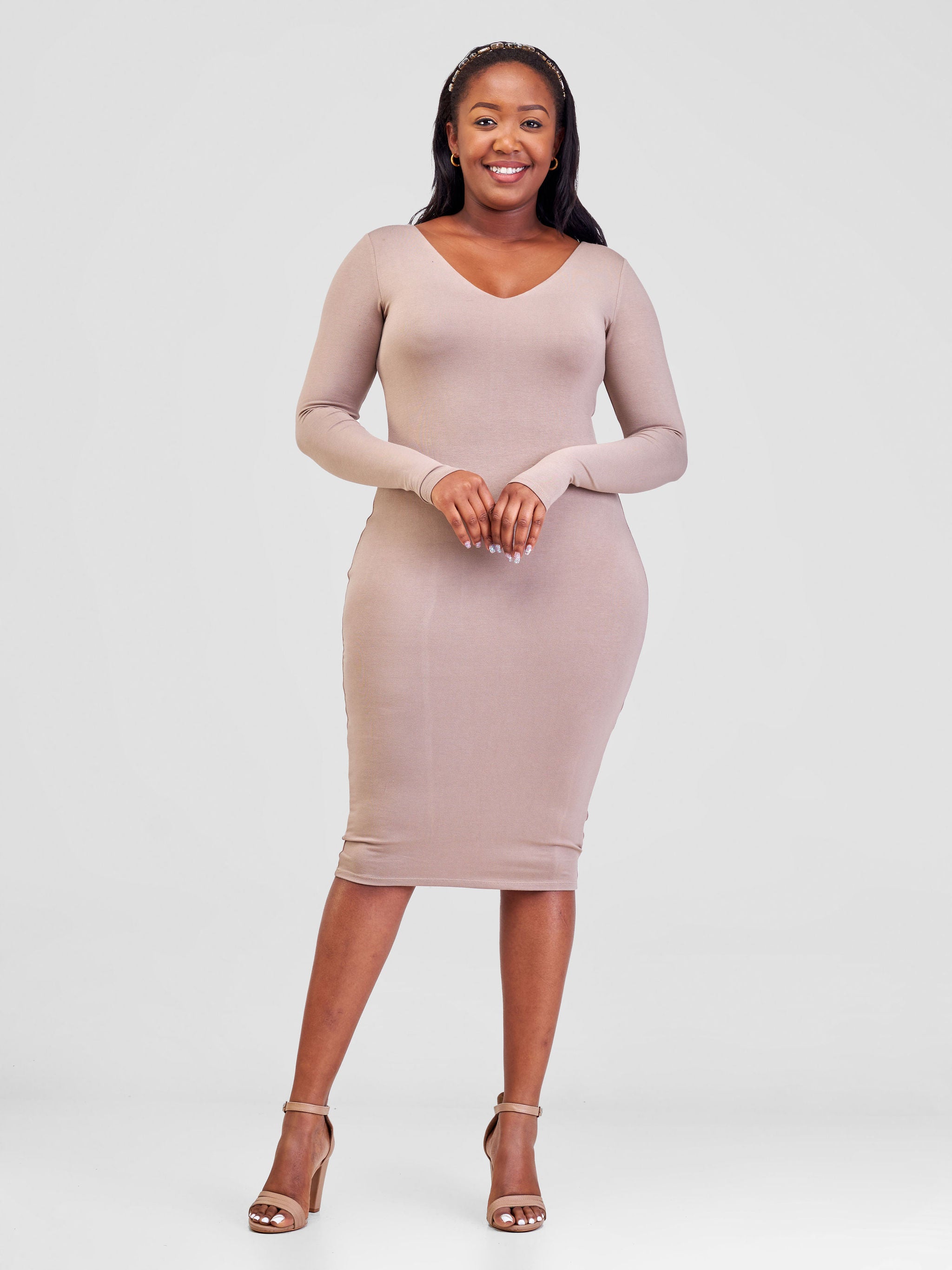 Vivo Basic Long Sleeved Double Layered Bodycon - Taupe