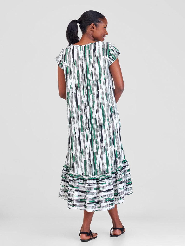 Vivo Ayana Cap Sleeve High Low Tent Dress - Green Print - Shopzetu