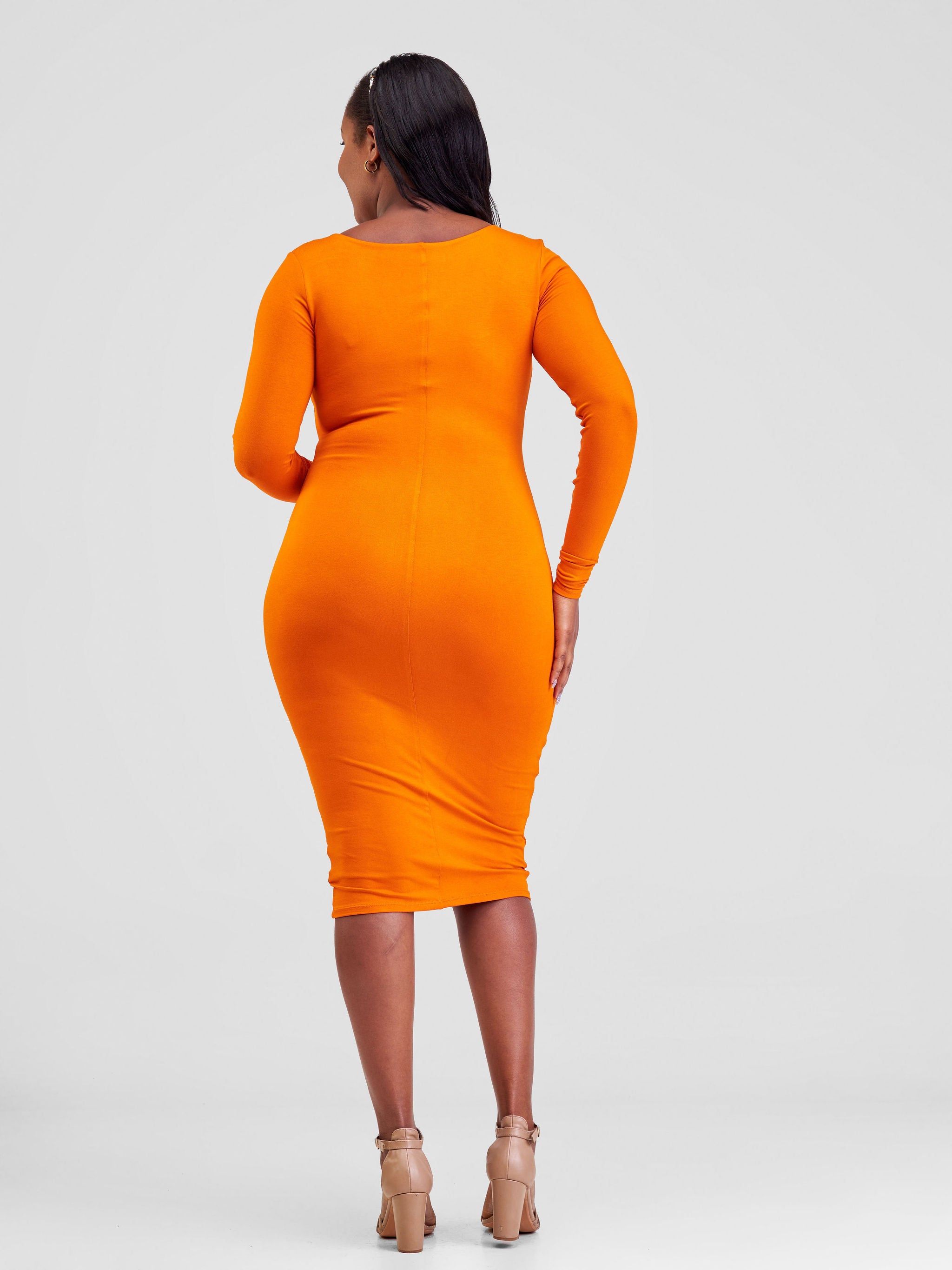 Vivo Basic Double Layered Long Sleeve Bodycon - Orange