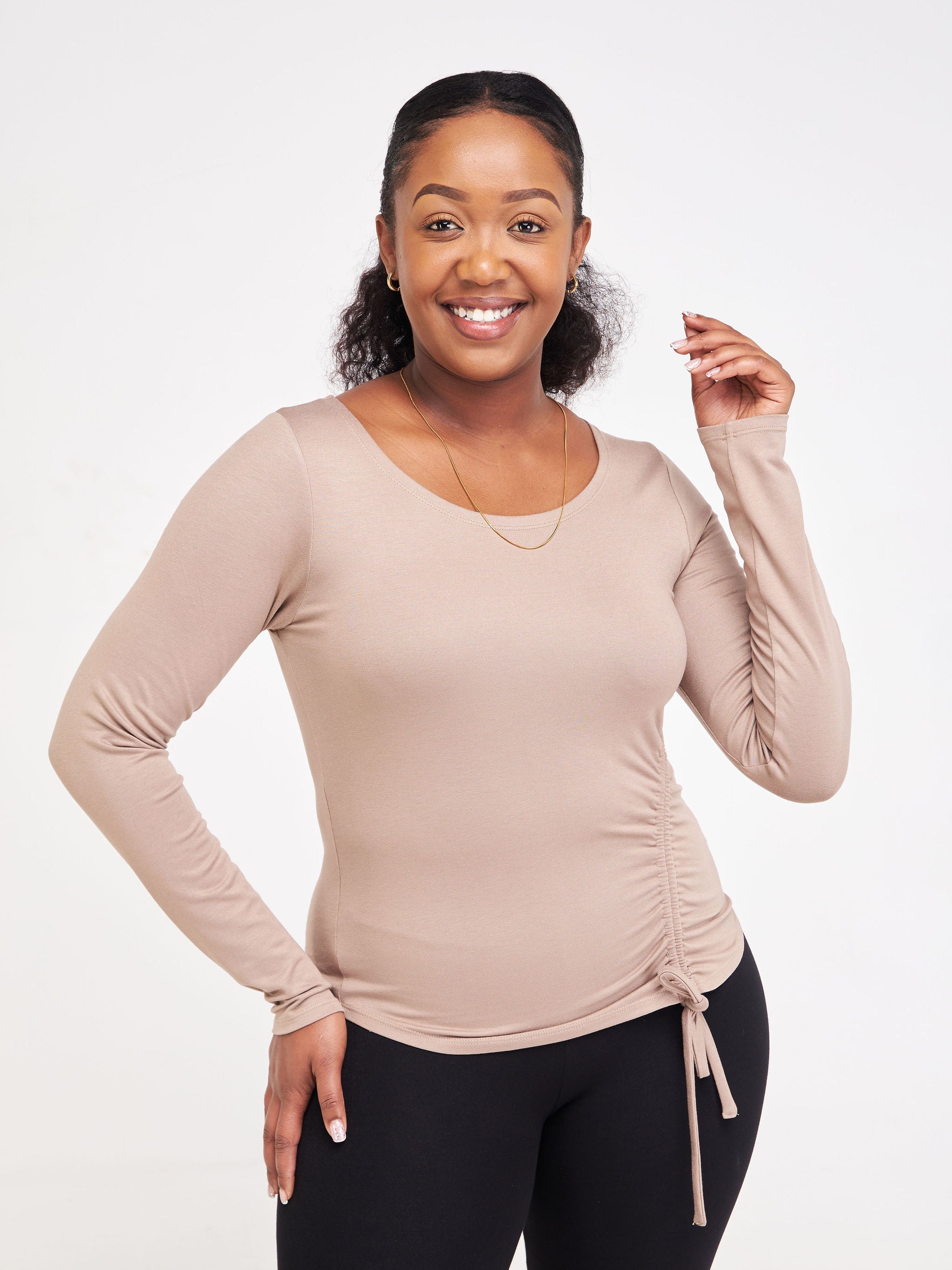 Safari Anga Long Sleeve Drawstring Top - Taupe