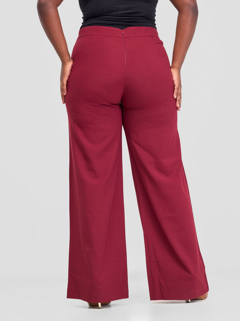 Anika Straight Leg Dress Pants With Zipper At Back - Burgundy