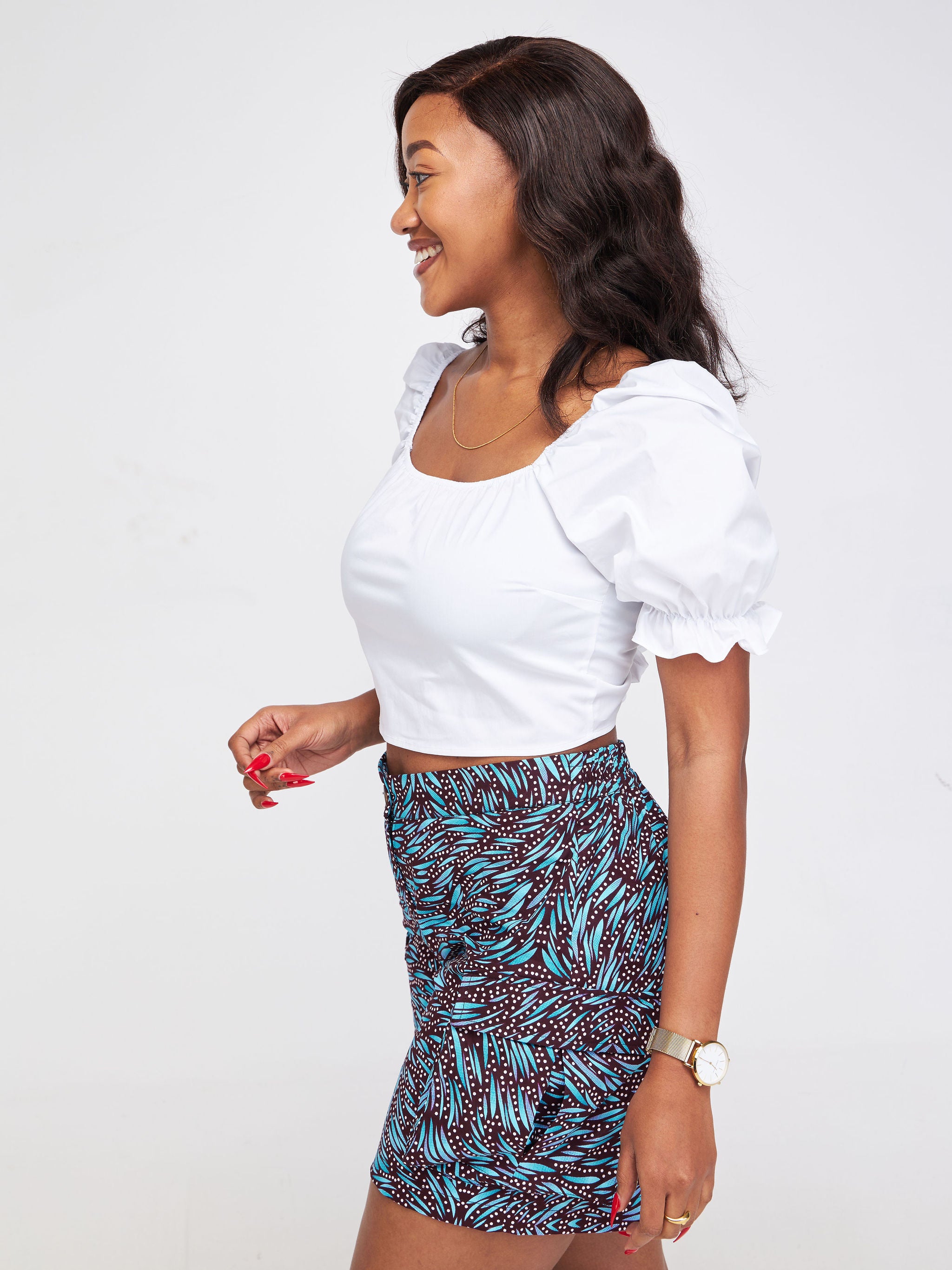 Safari Anga Wide Shorts - Brown / Blue Ankara Print