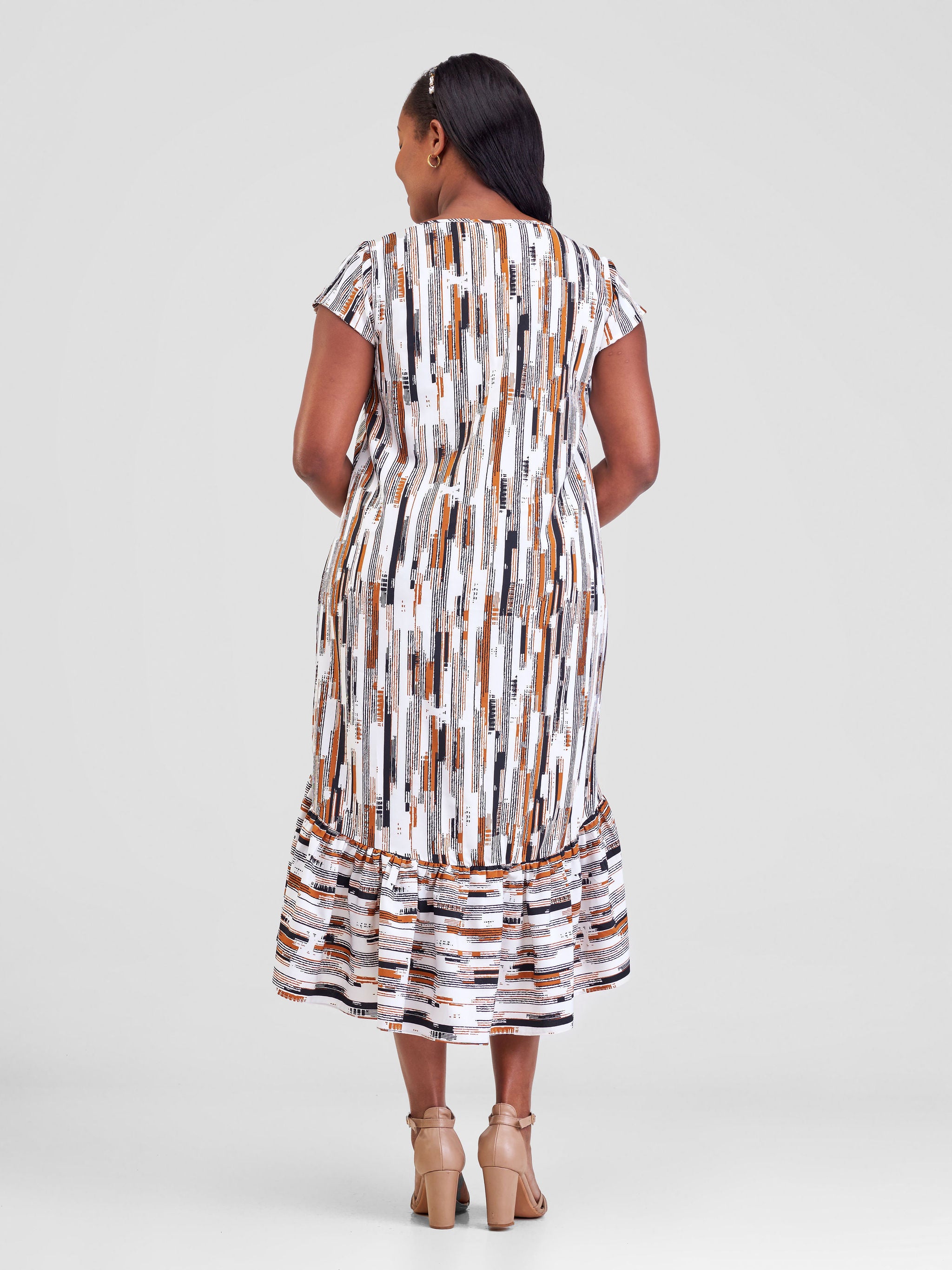 Vivo Ayana Cap Sleeve High Low Tent Dress - Brown Print