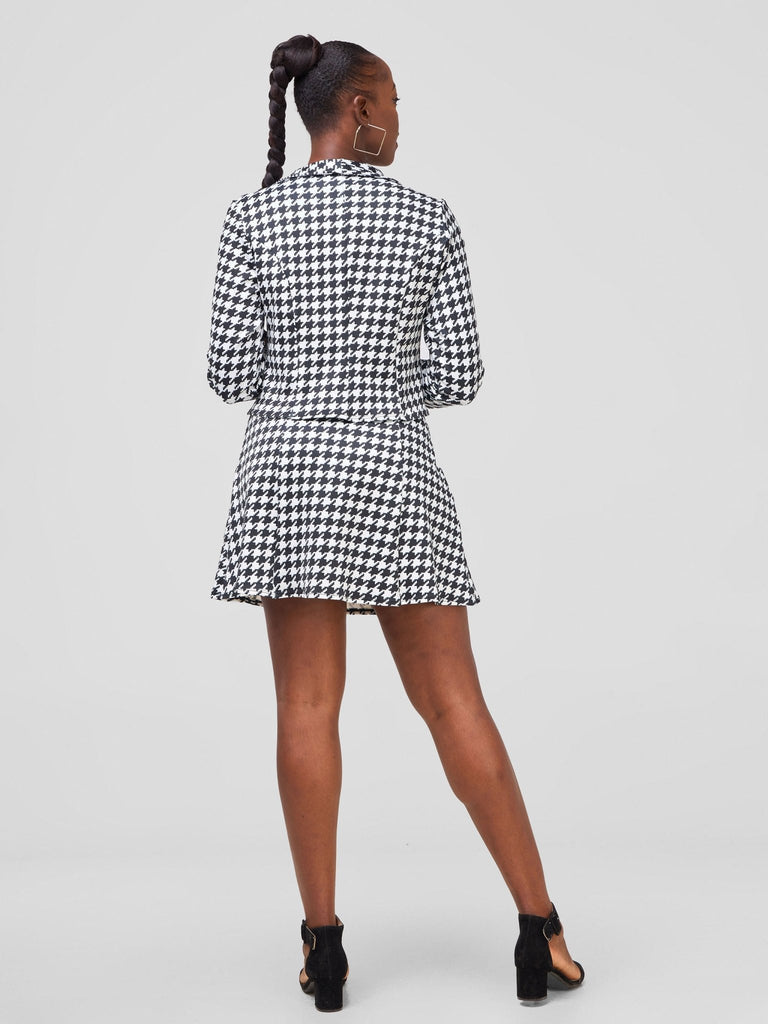 Zoya Sitawi Cropped Jacket - Black / White Abstract Print - Shopzetu