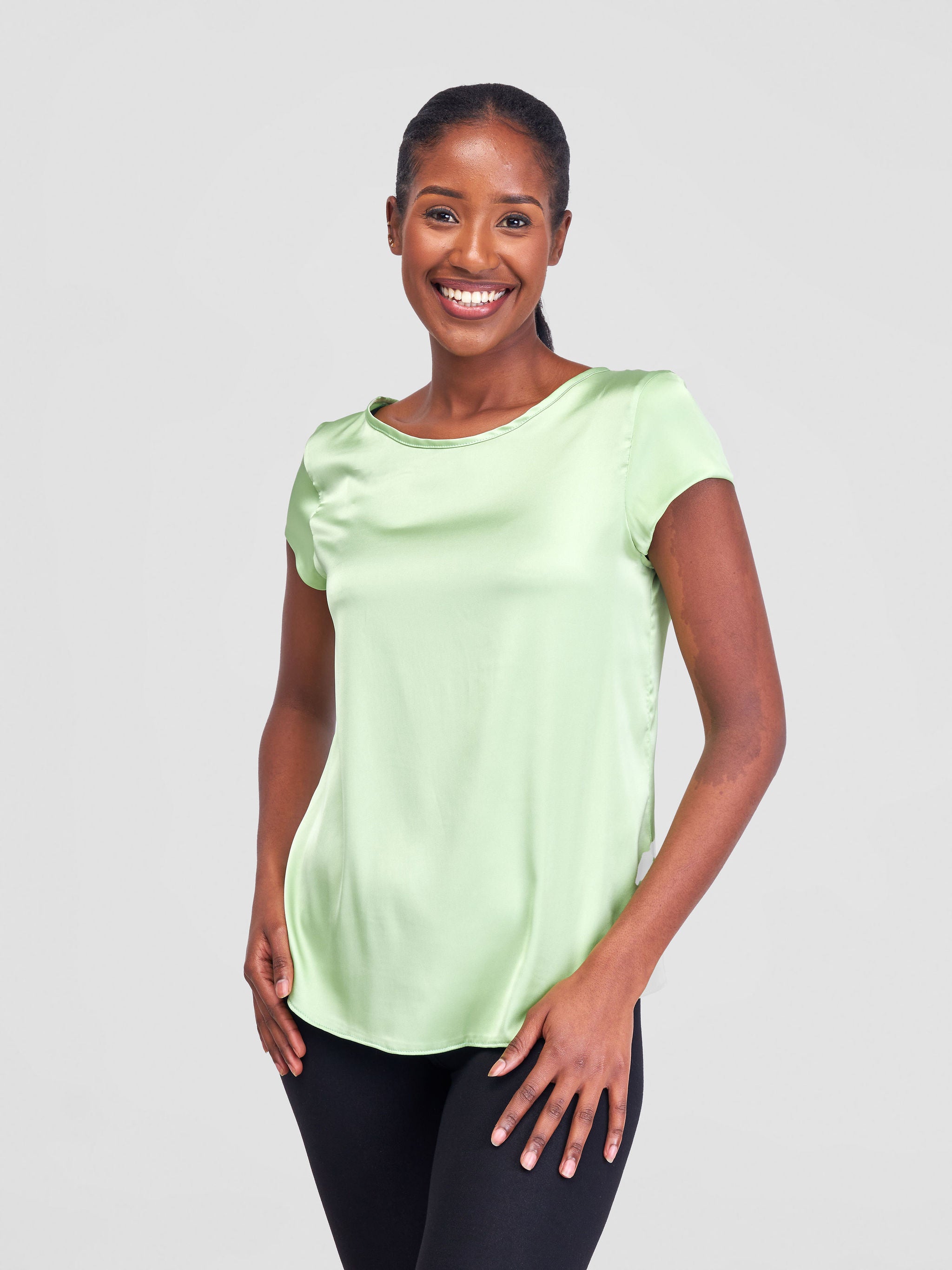 Vivo Basic Satin Cap Sleeve Top -Lime Green