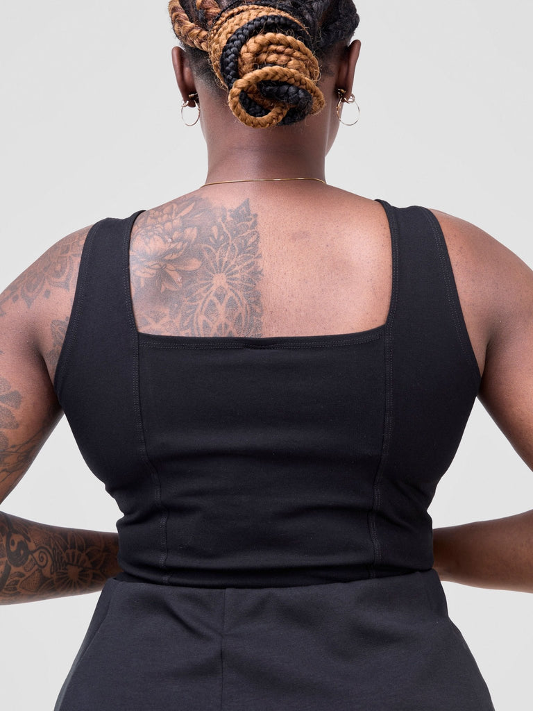 Zoya Sitawi Square Neck Body suit - Black - Shopzetu