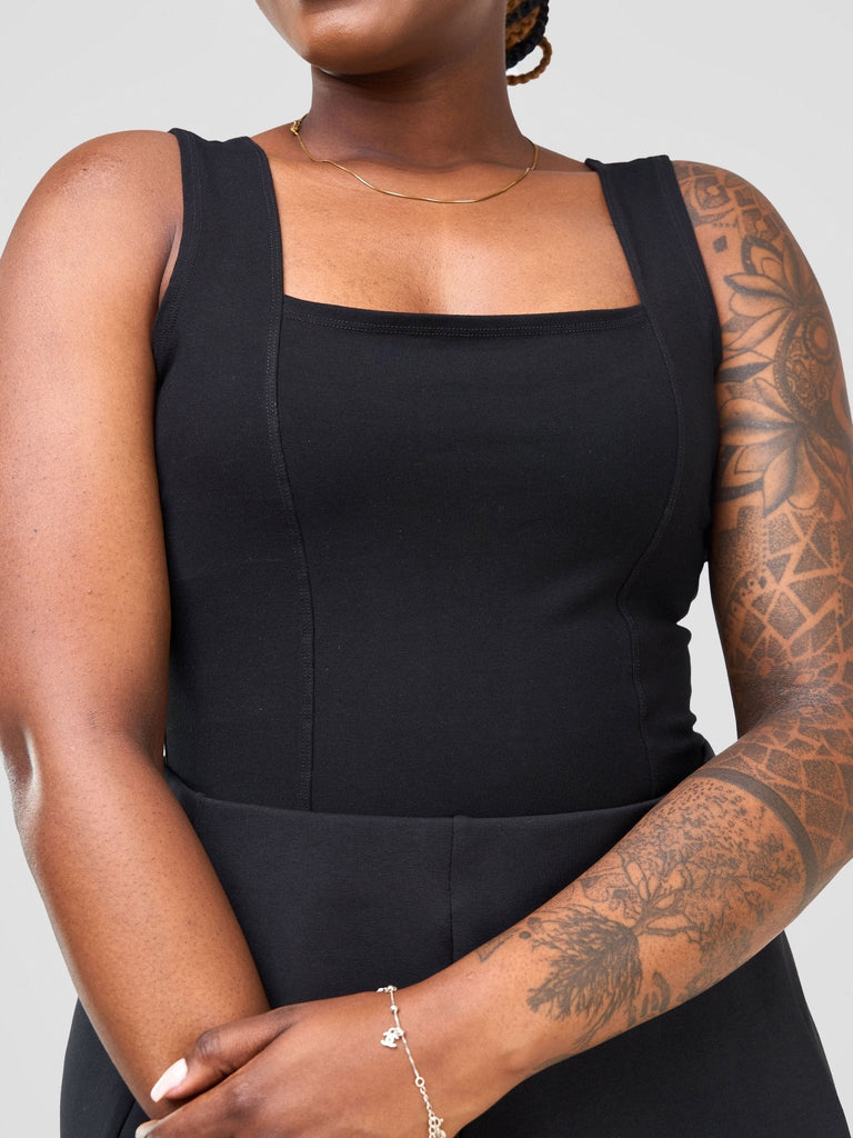 Zoya Sitawi Square Neck Body suit - Black - Shopzetu