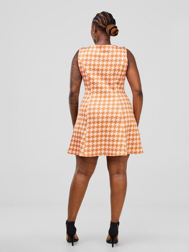 Zoya Sitawi A-line Mini Dress - Pink / Nude Abstract Print - Shopzetu