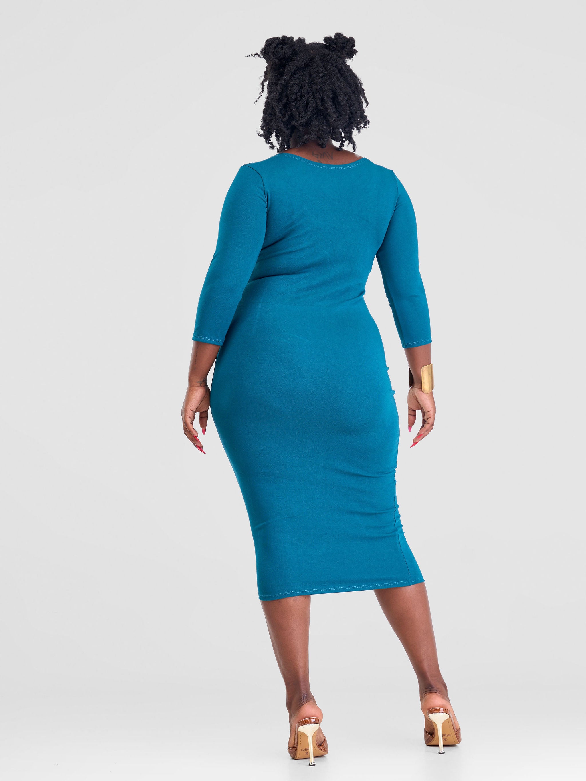 Vivo Basic 3/4 Sleeve Leila Bodycon Dress - Deep Teal