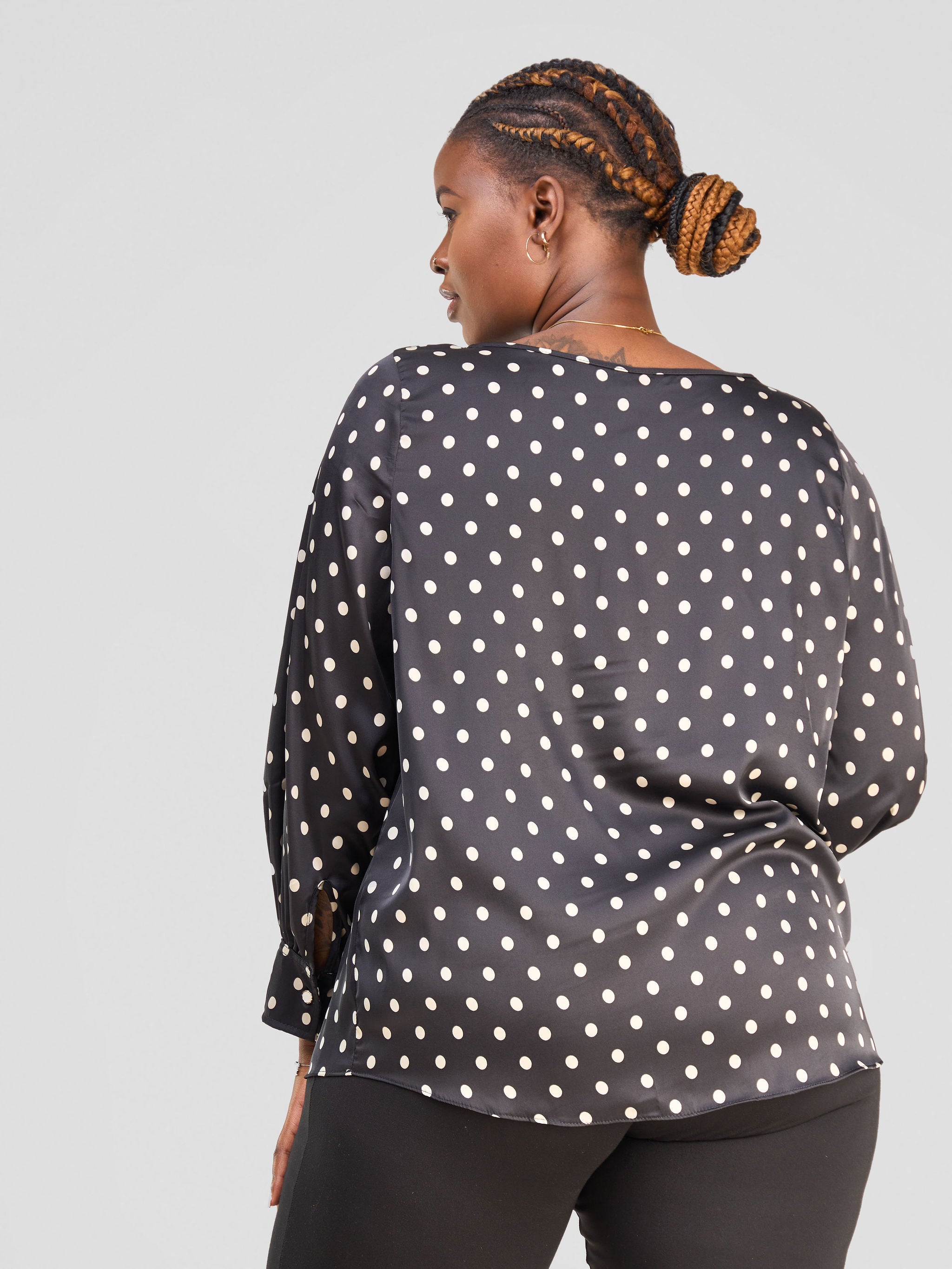 Vivo Tatili Satin Bishop Long Sleeve Top - Polka White Print