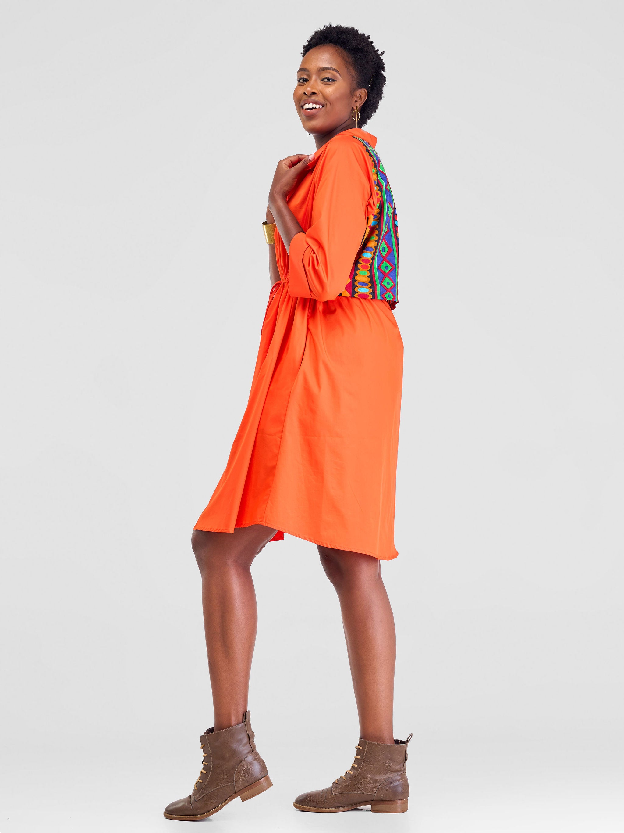 Safari Lira Drawstring Knee Length Dress - Orange