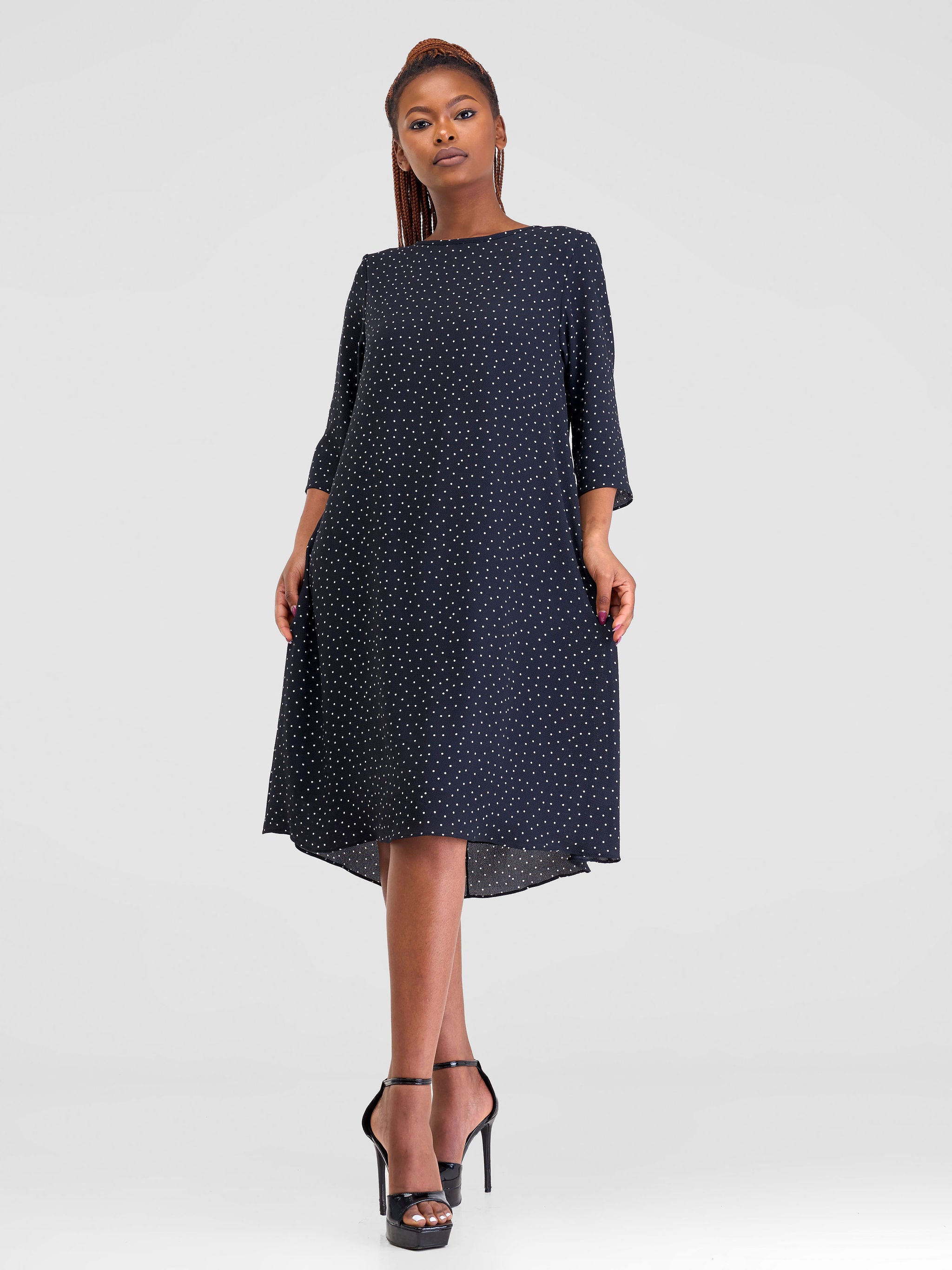 Vivo Ayo Tent Dress - Navy Blue / White Print