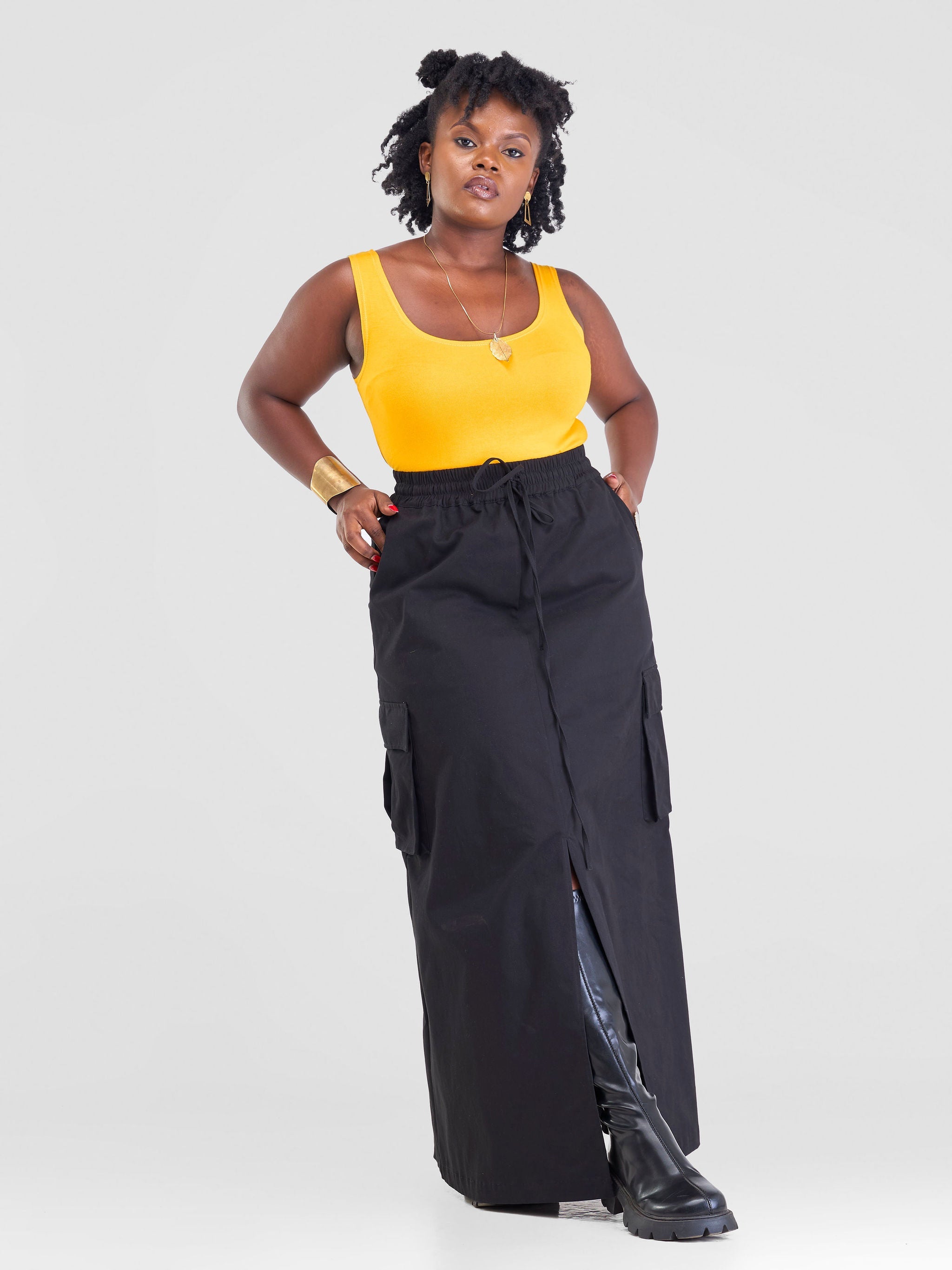 Safari Lira Front Slit Maxi Skirt Black Vivo Fashion Group Kenya